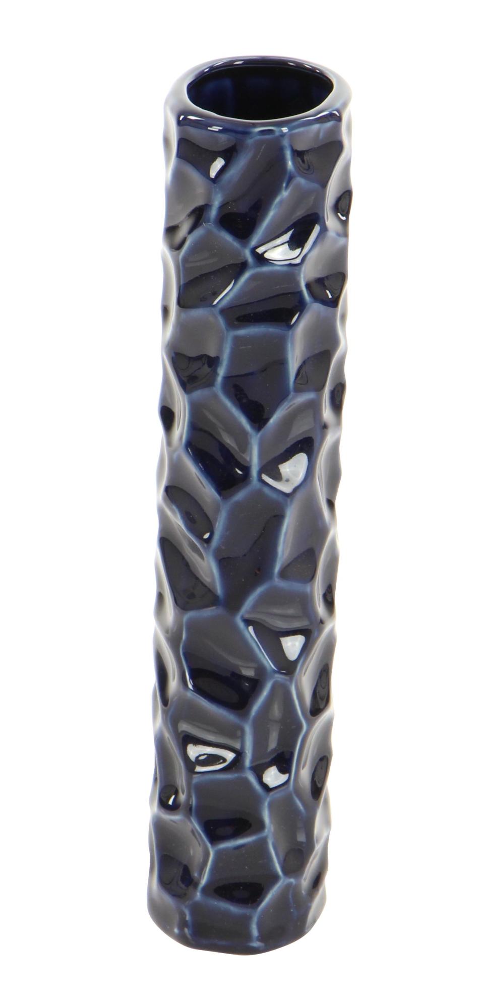 Set of 3 Dark Blue Ceramic Decorative Vase with Varying Patterns