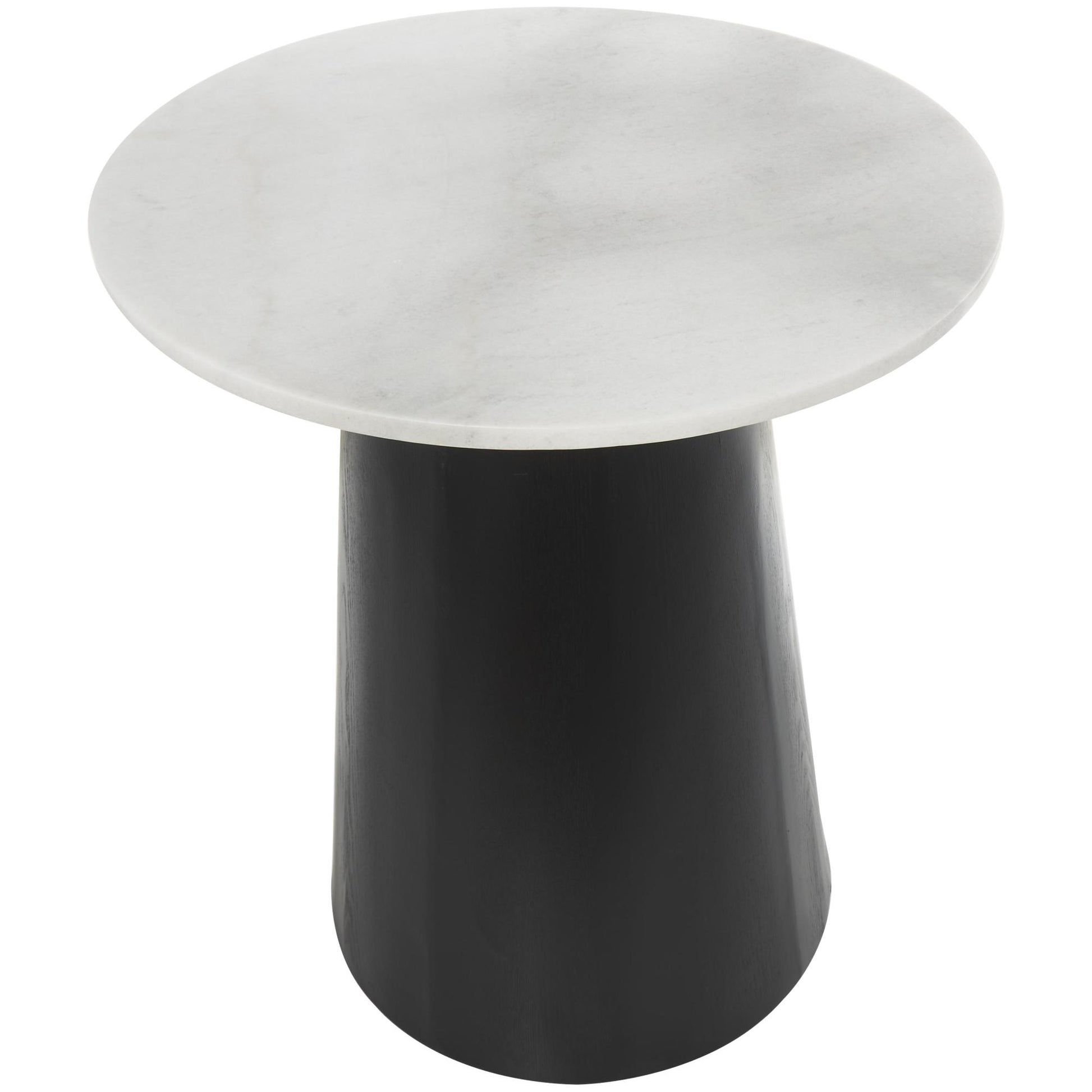 Geometric White Marble Side End Accent Table with Black Wooden Base