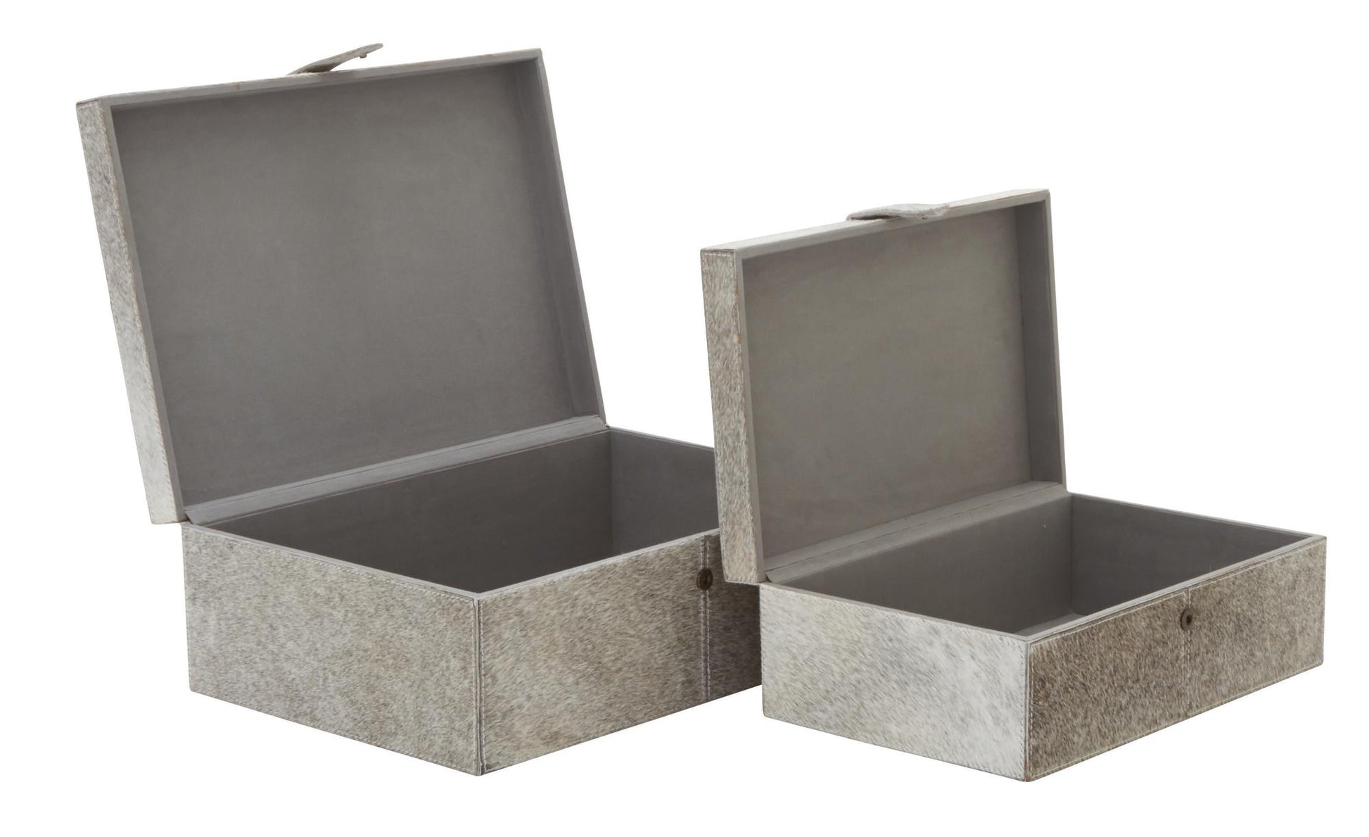 Set of 2 Leather Handmade Cowhide Storage Decorative Box with Stitching Detail
