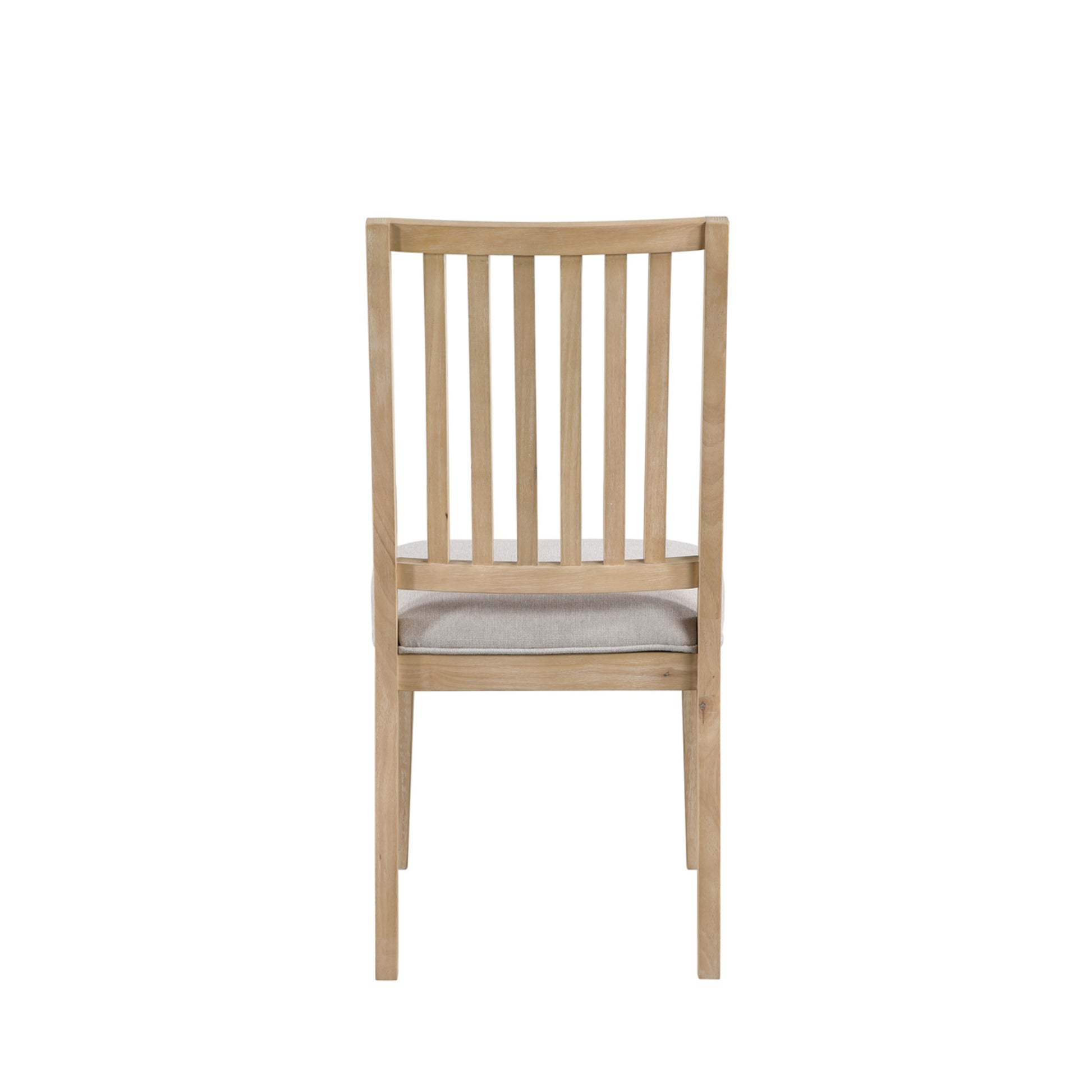 Set of 2 Light Brown Wood Kitchen Dining Chair with Cream Fabric Seat and Slatted Back