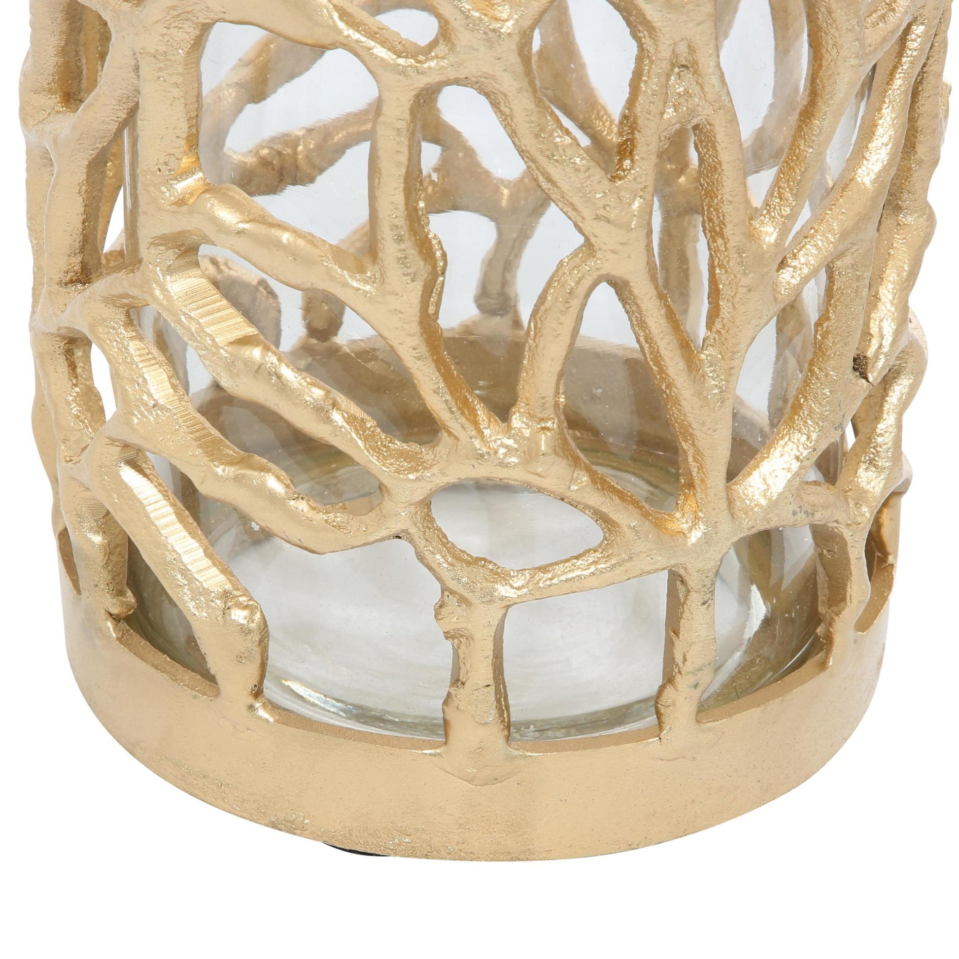 Coral Gold Aluminum Metal Decorative Indoor Outdoor Candle Lantern