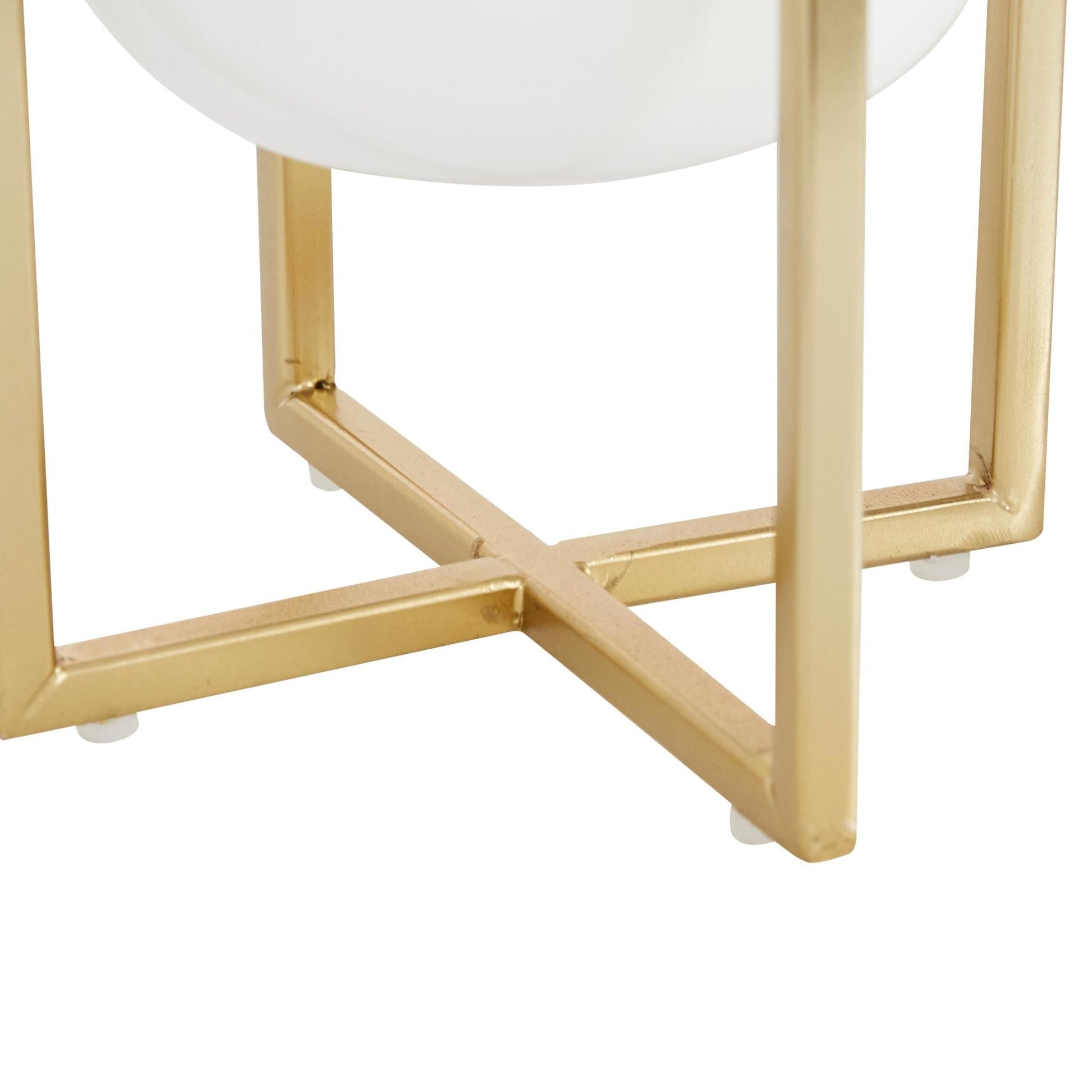 CosmoLiving by Cosmopolitan Set of 2 White Metal Dome Indoor Outdoor Planter with Gold X-Shaped Stands