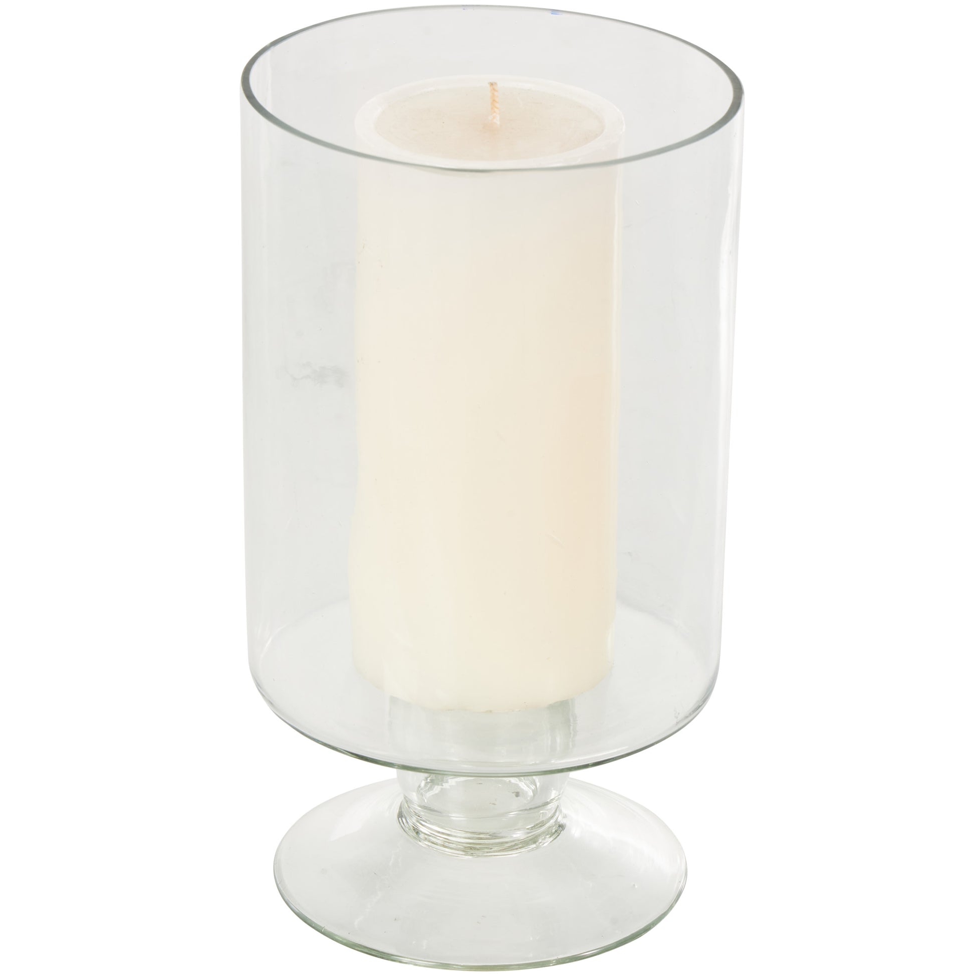 Clear Glass Wide Decorative Candle Holder with Elevated Base