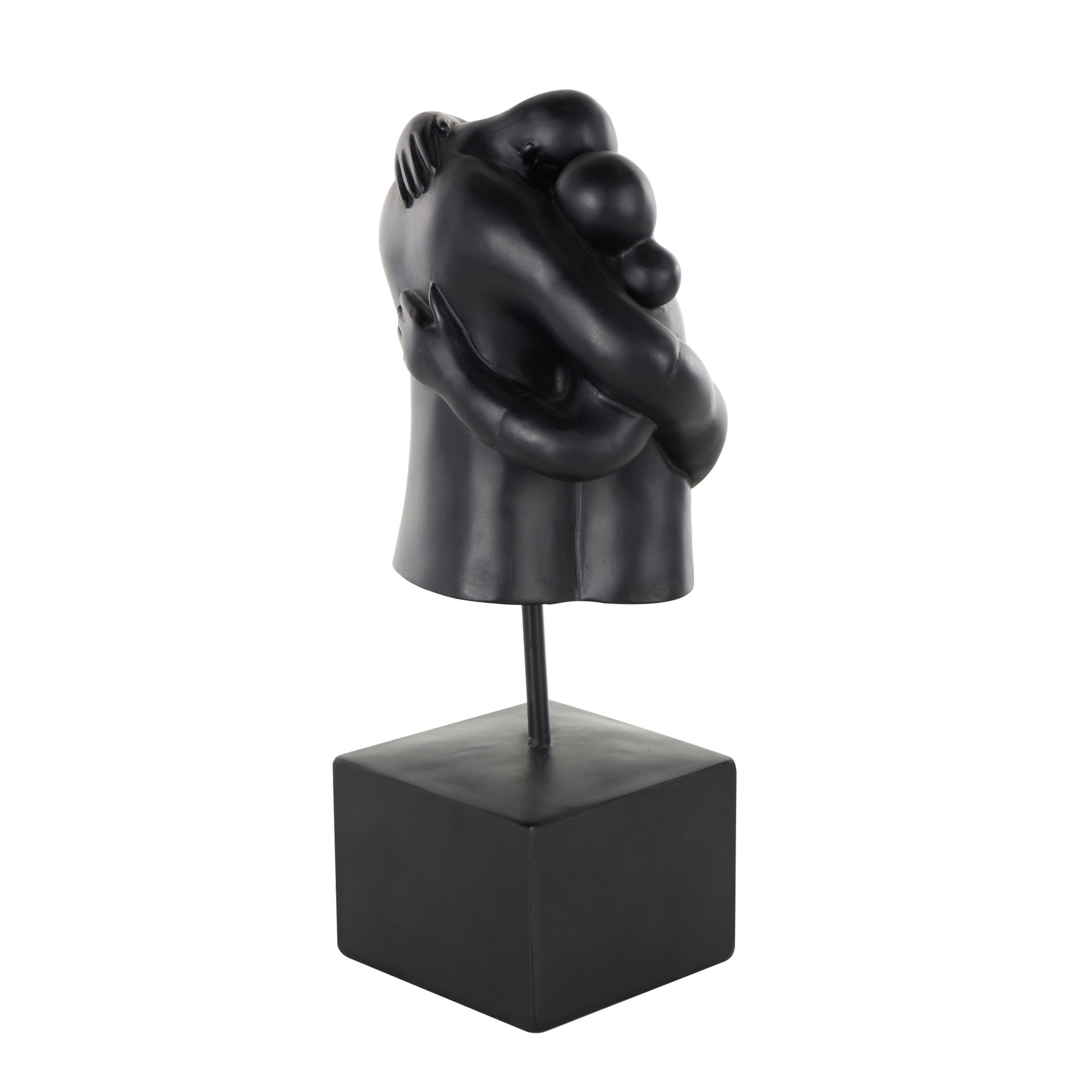 People Black Resin Hugging Decorative Sculpture with Square Base