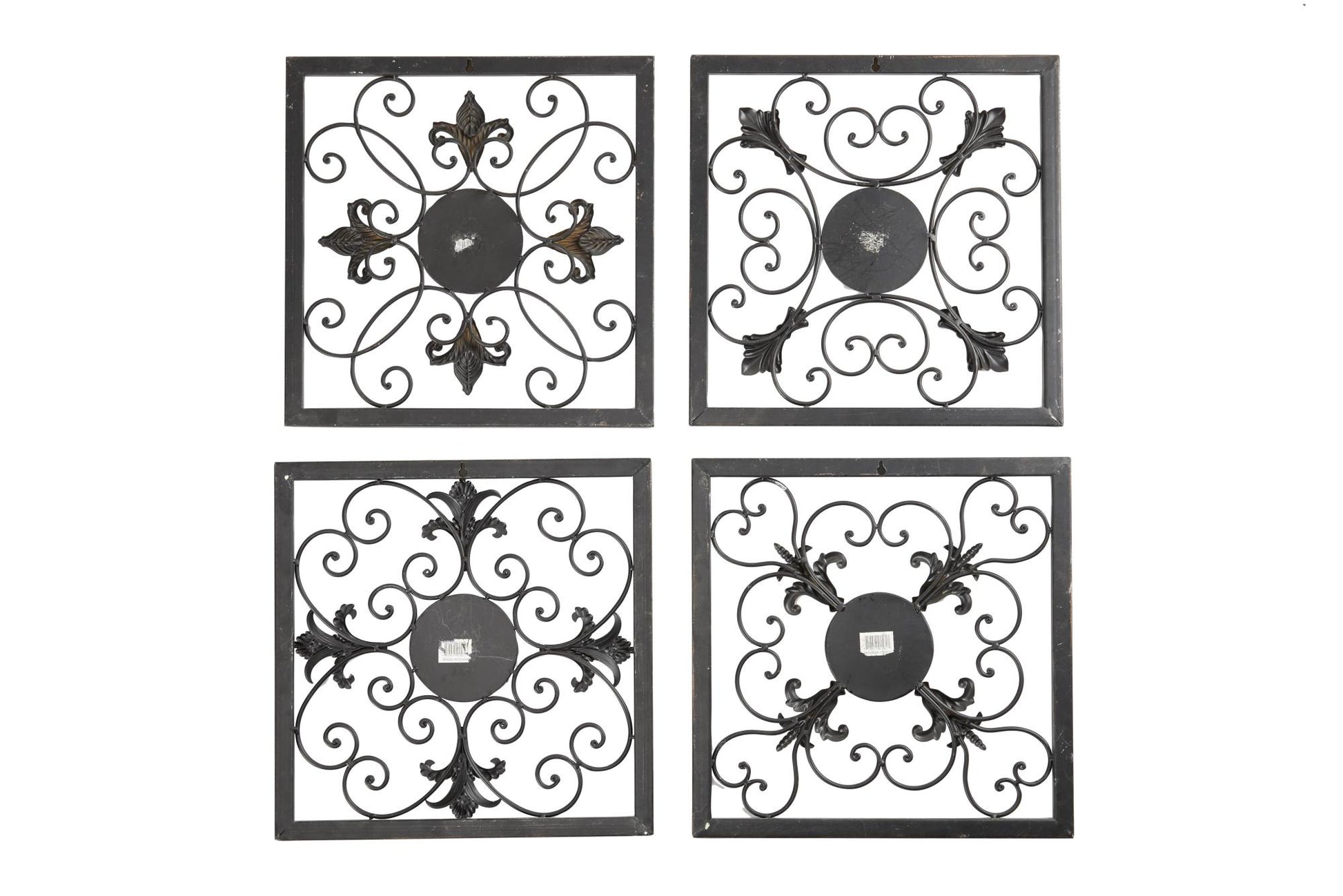 Set of 4 Fleur De Lis Brown Metal Wire Scroll Home Wall Decor with Gold Accents
