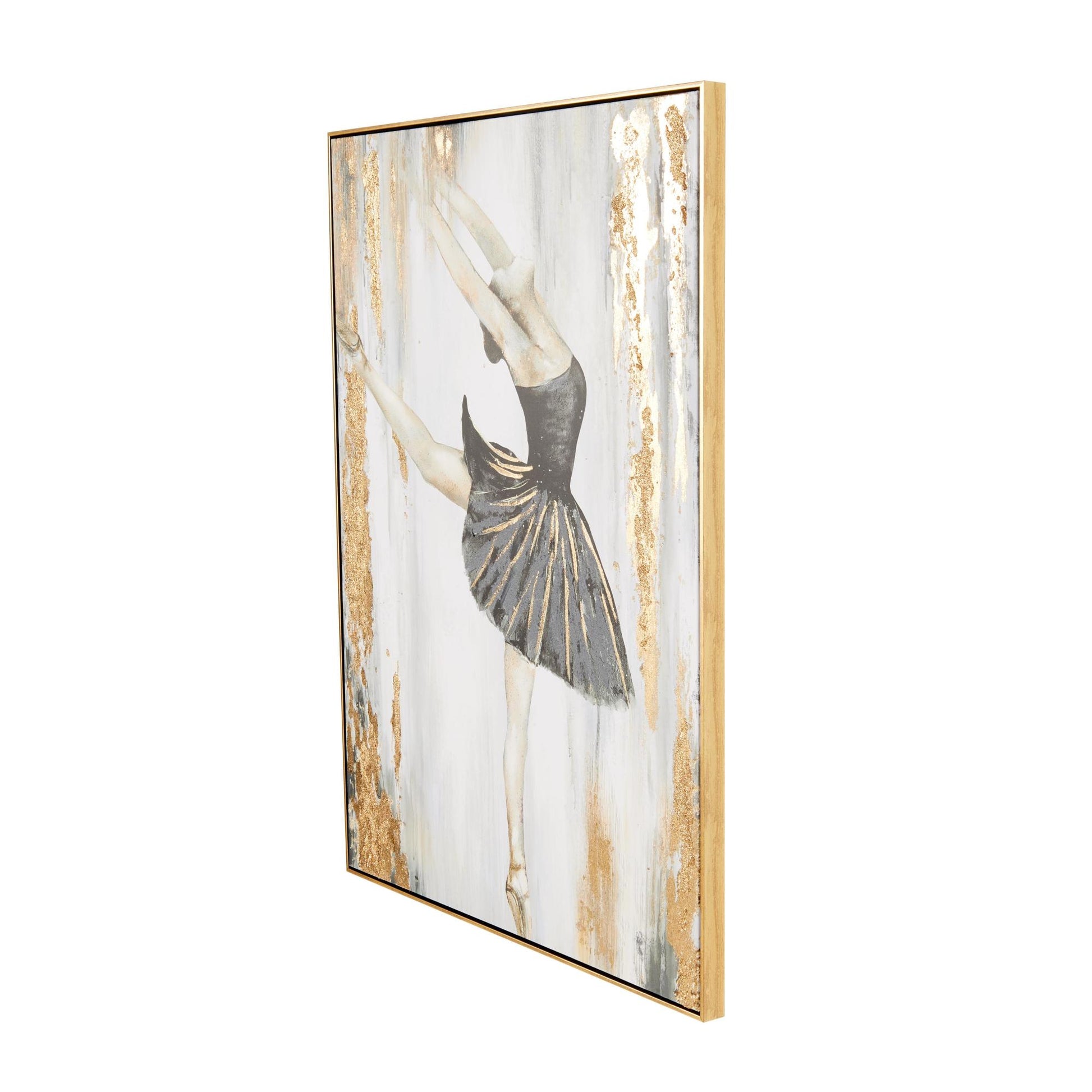 Dancer Gold Canvas Ballet Living Room Framed Wall Art with Black and Gold Foil Accents