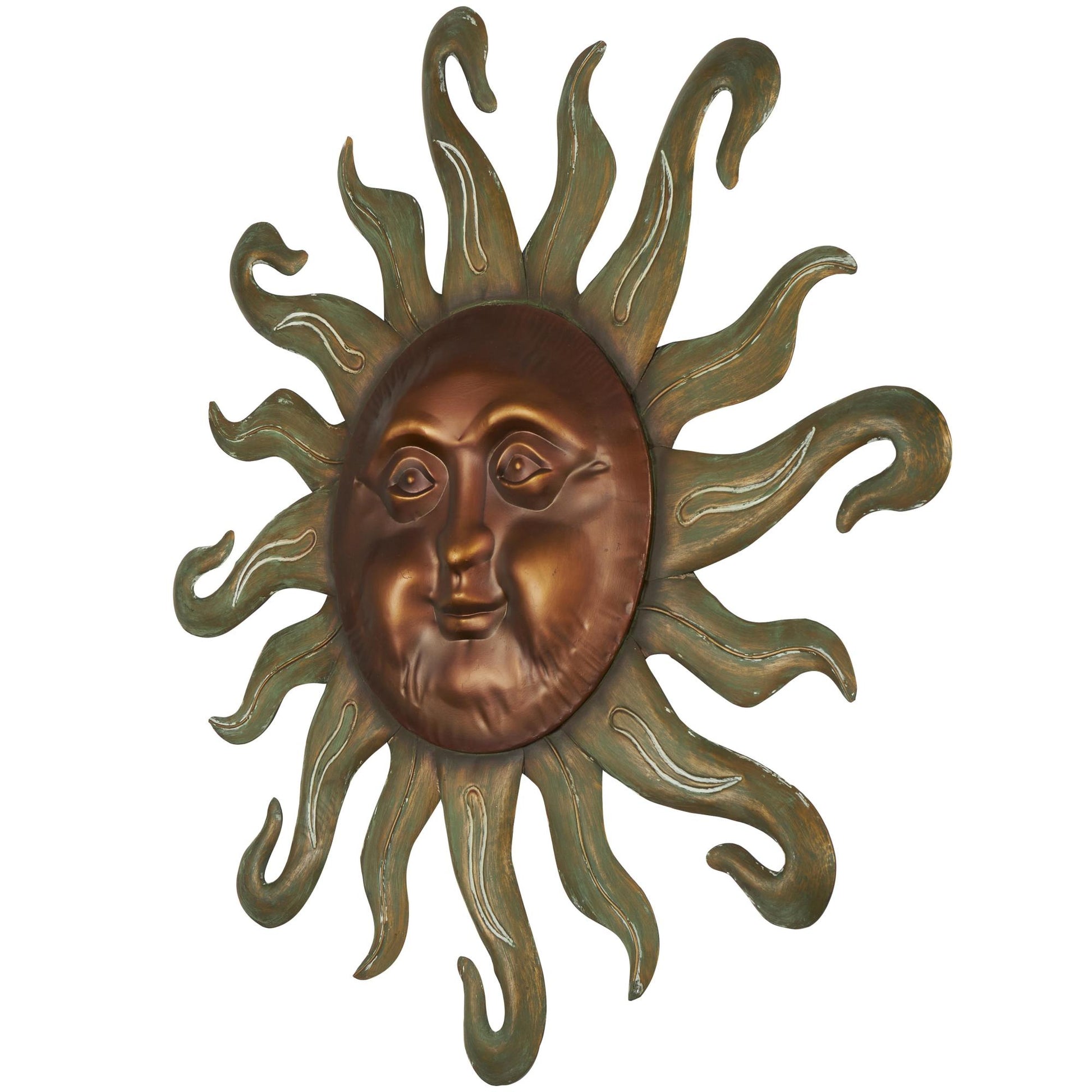 Sun Metal Home Wall Decor with Smiling Face and Curved Rays 32" x 1" x 35"