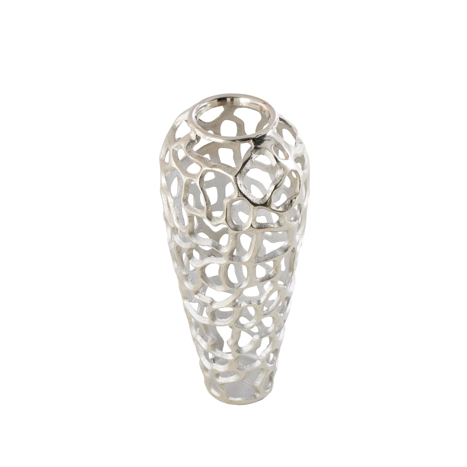 Coral Silver Aluminum Metal Cutout Decorative Vase