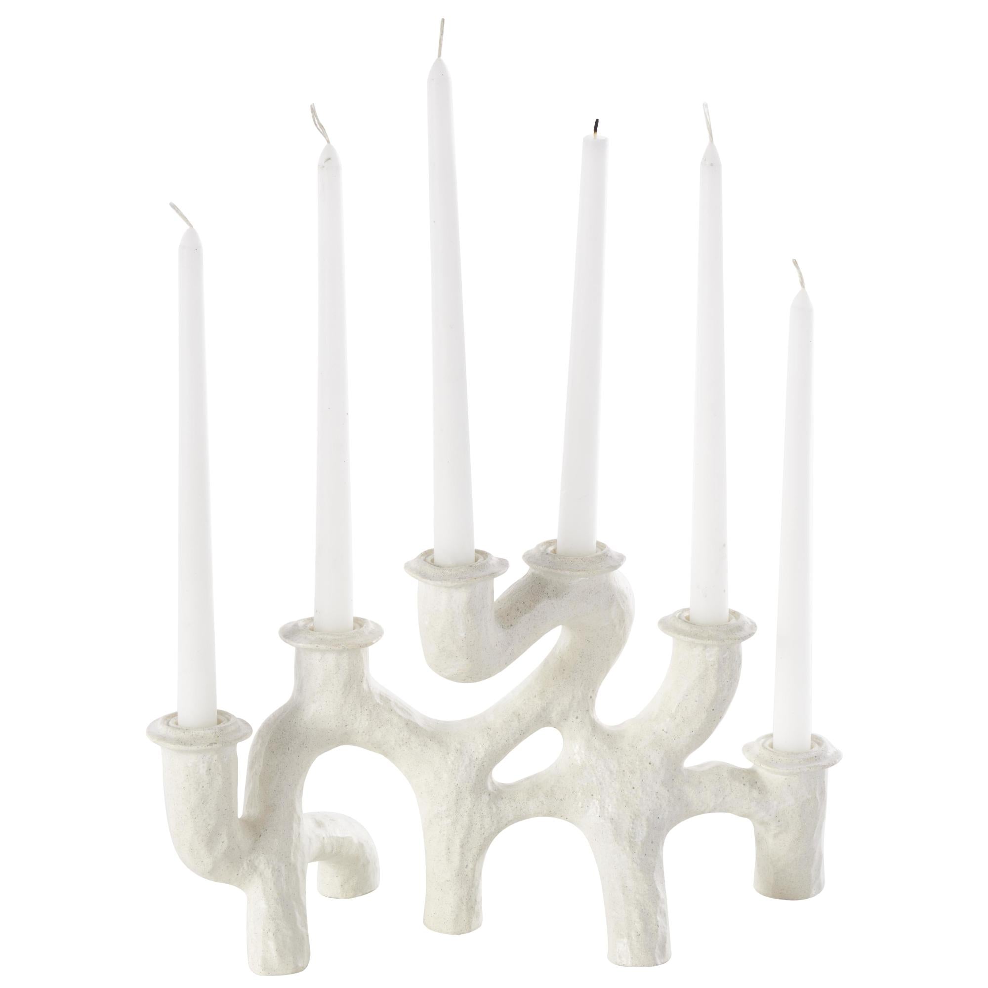 Abstract Cream Resin Textured Curvy Decorative Candelabra