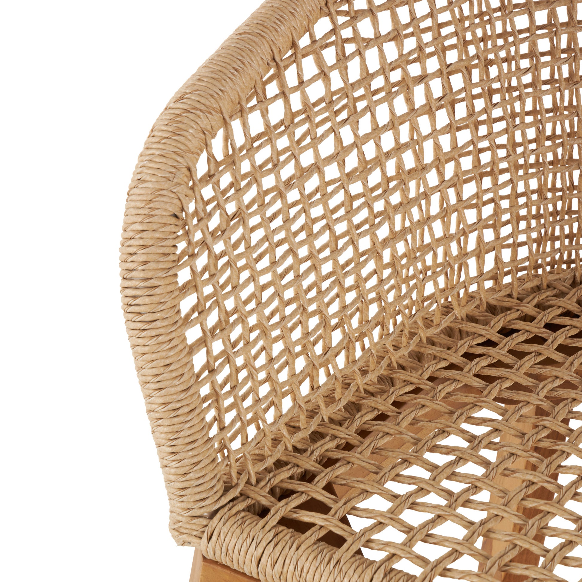 Light Brown Plastic Rattan Handmade Woven Rounded Living Room Accent Chair with Teak Frame