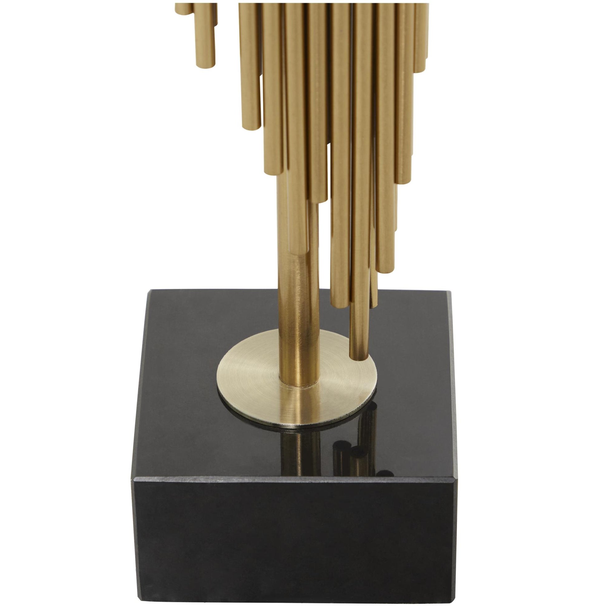 Set of 2 Abstract Gold Stainless Steel Metal Vertical Pipe Decorative Candle Holder with Black Marble Base