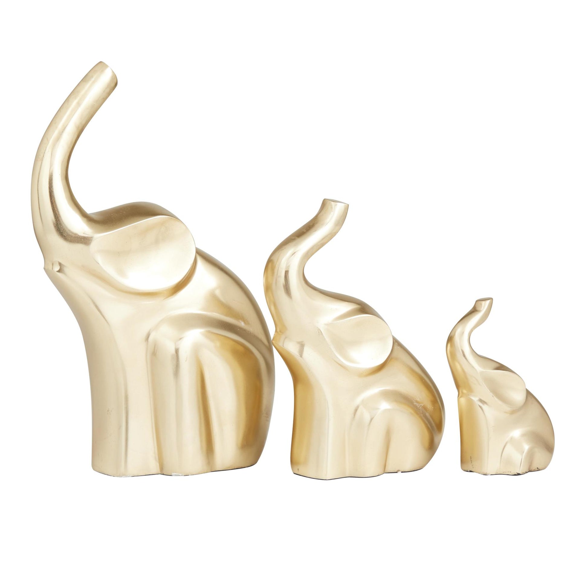 Set of 3 Elephant Gold Aluminum Metal Decorative Sculpture