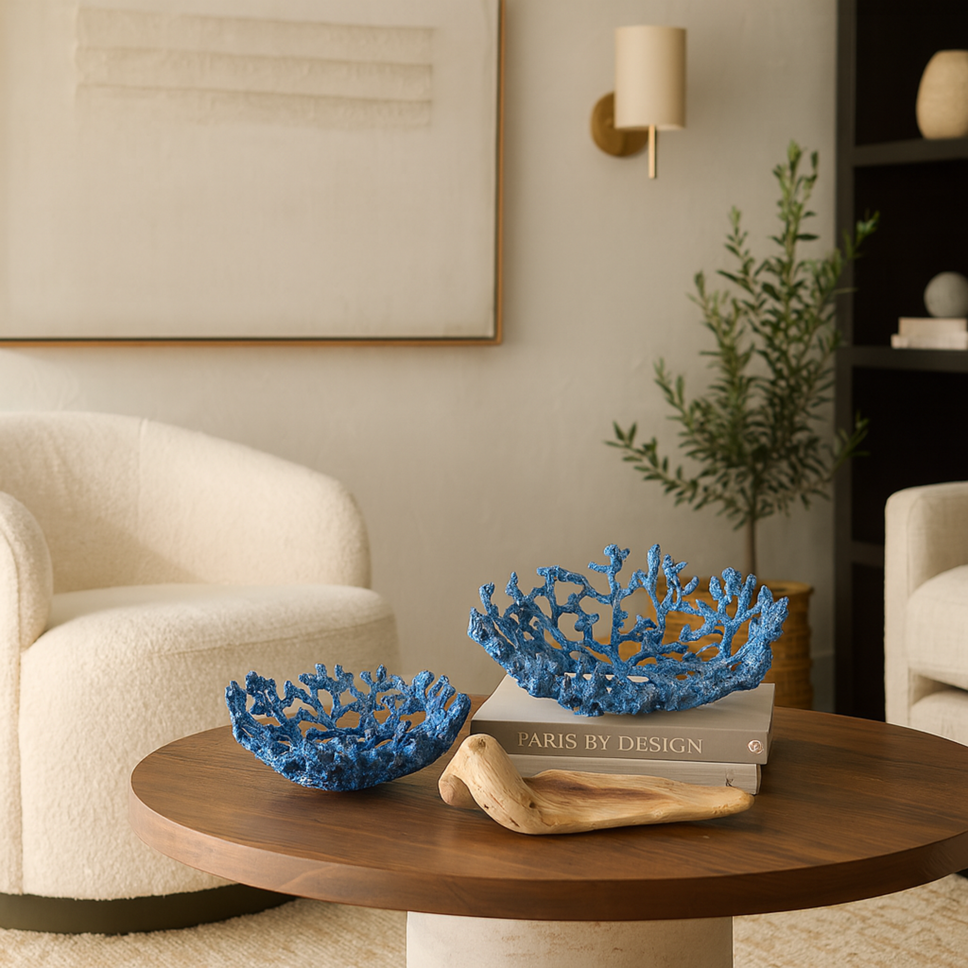 Set of 2 Coral Resin Textured Large Decorative Bowl