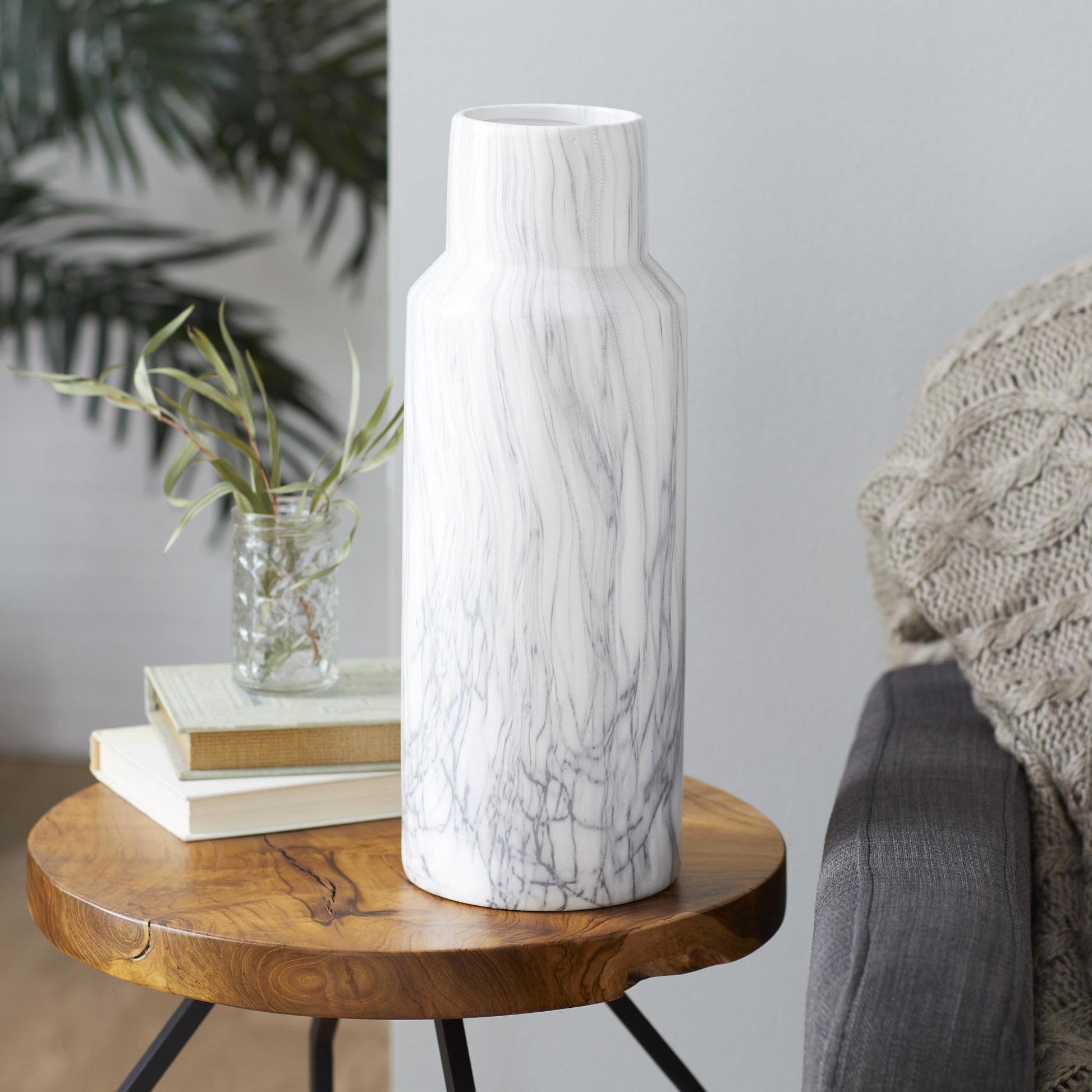 White Ceramic Faux Marble Decorative Vase