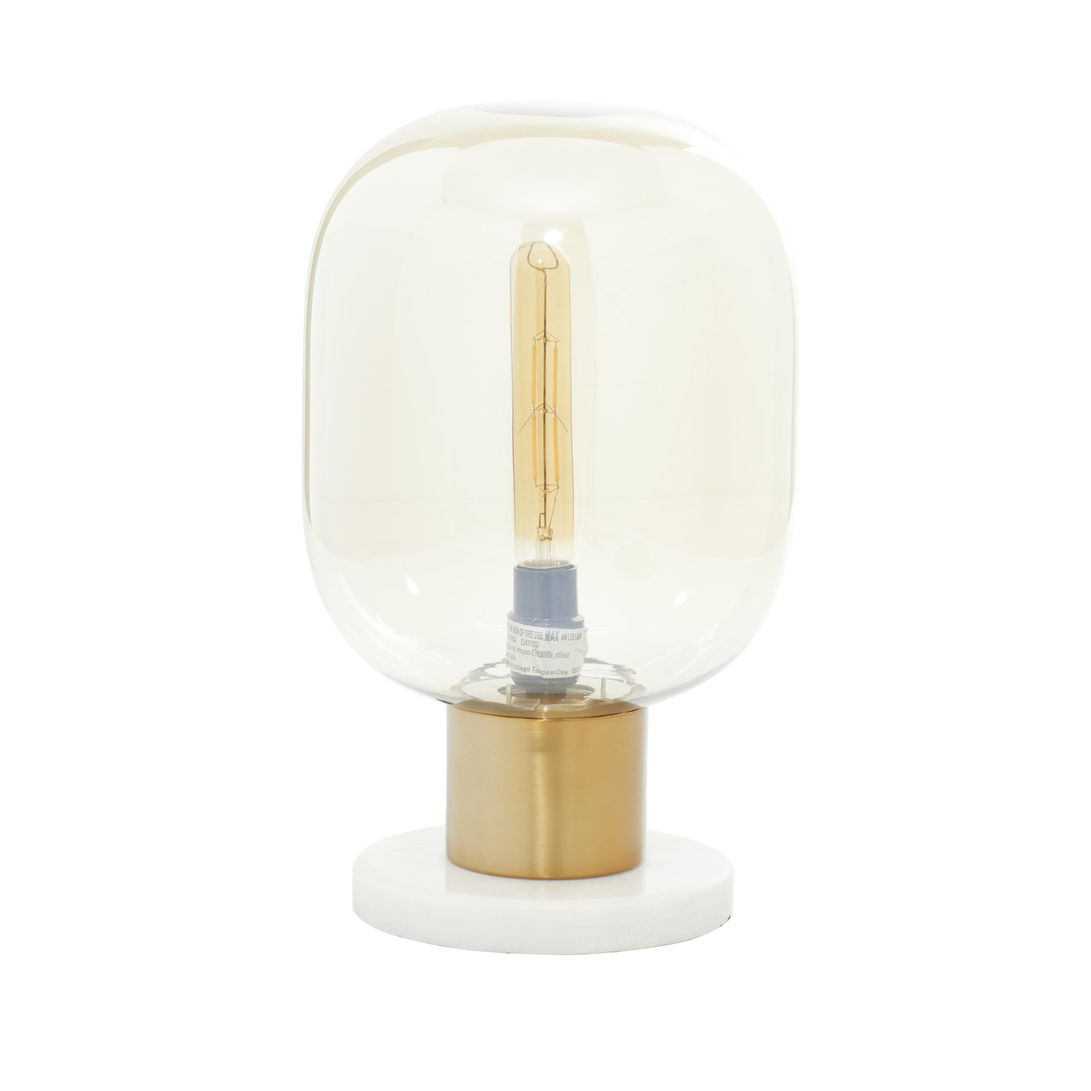 Gold Metal Room Table Lamp with Clear Dome Shaped Shade and Marble Base