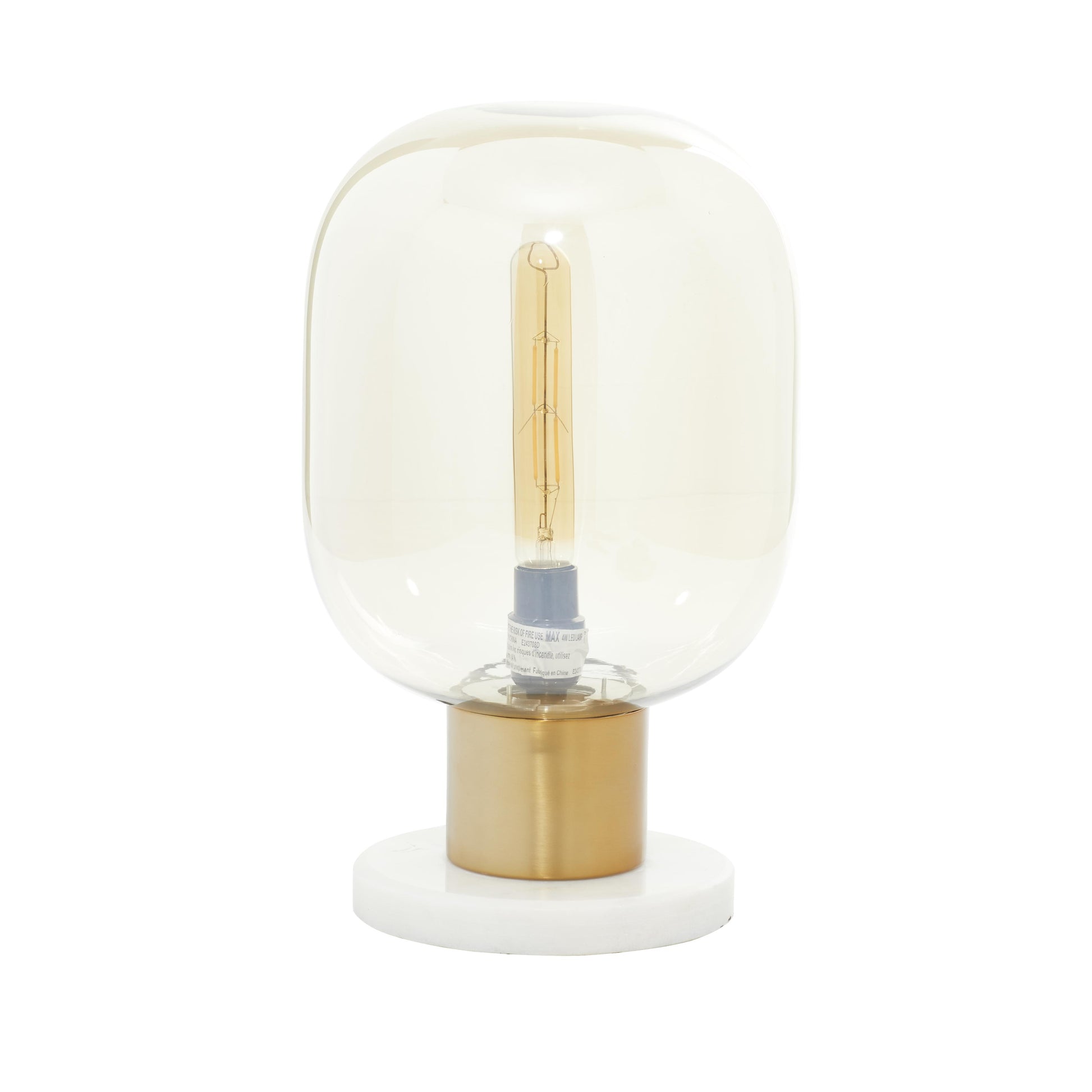 Gold Metal Room Table Lamp with Clear Dome Shaped Shade and Marble Base