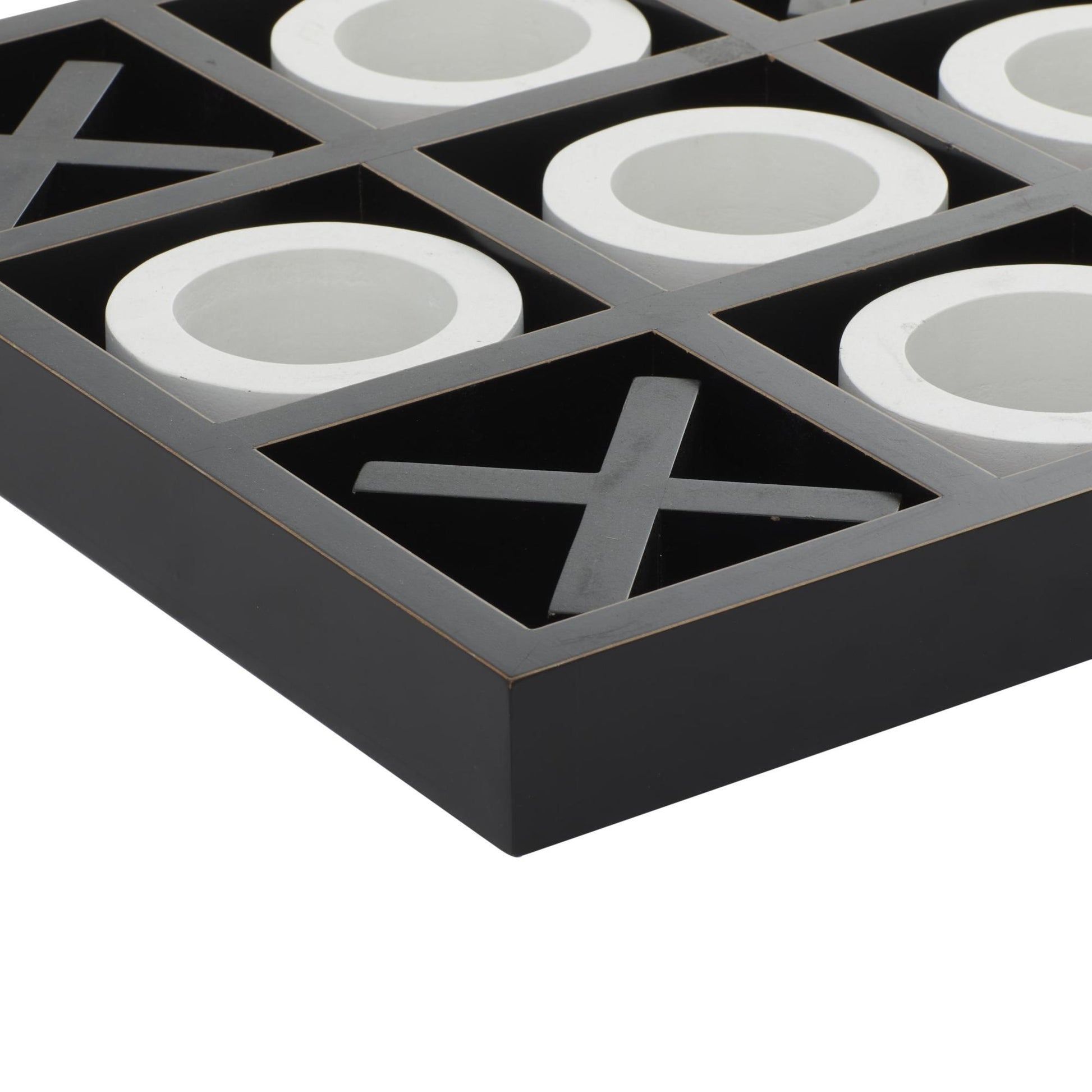 Tic Tac Toe Black Wooden Home Decor Game Set with White Os
