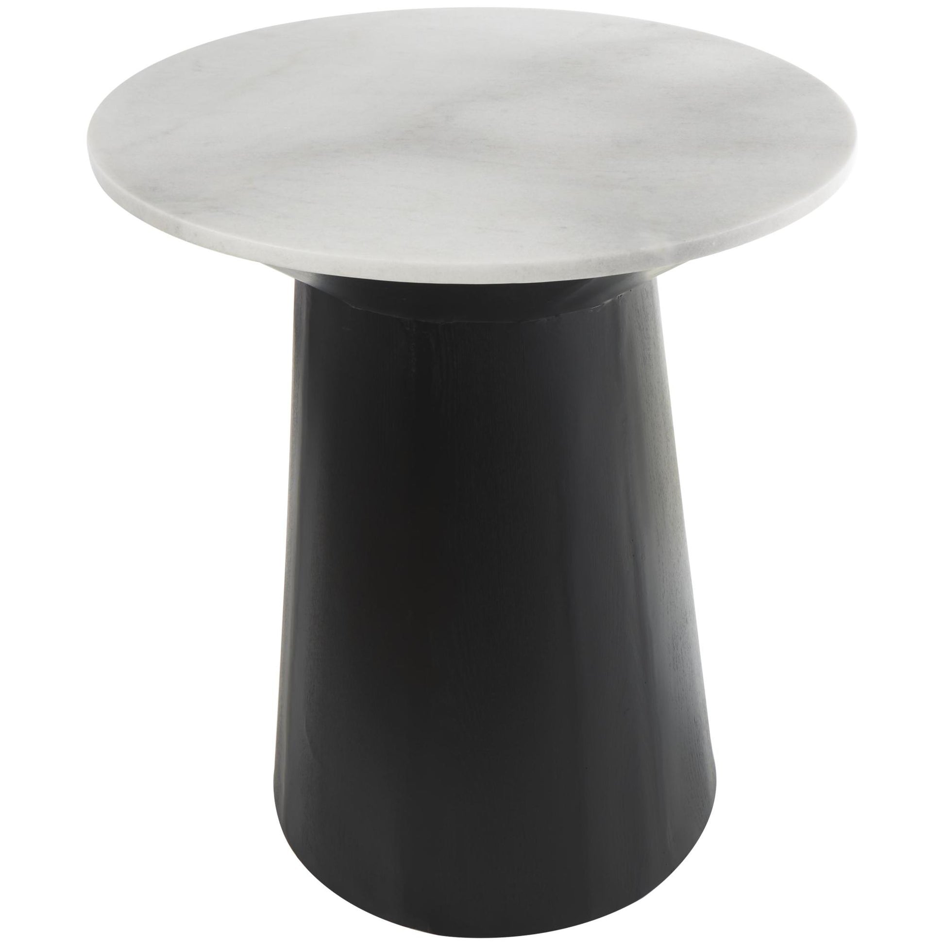 Geometric White Marble Side End Accent Table with Black Wooden Base