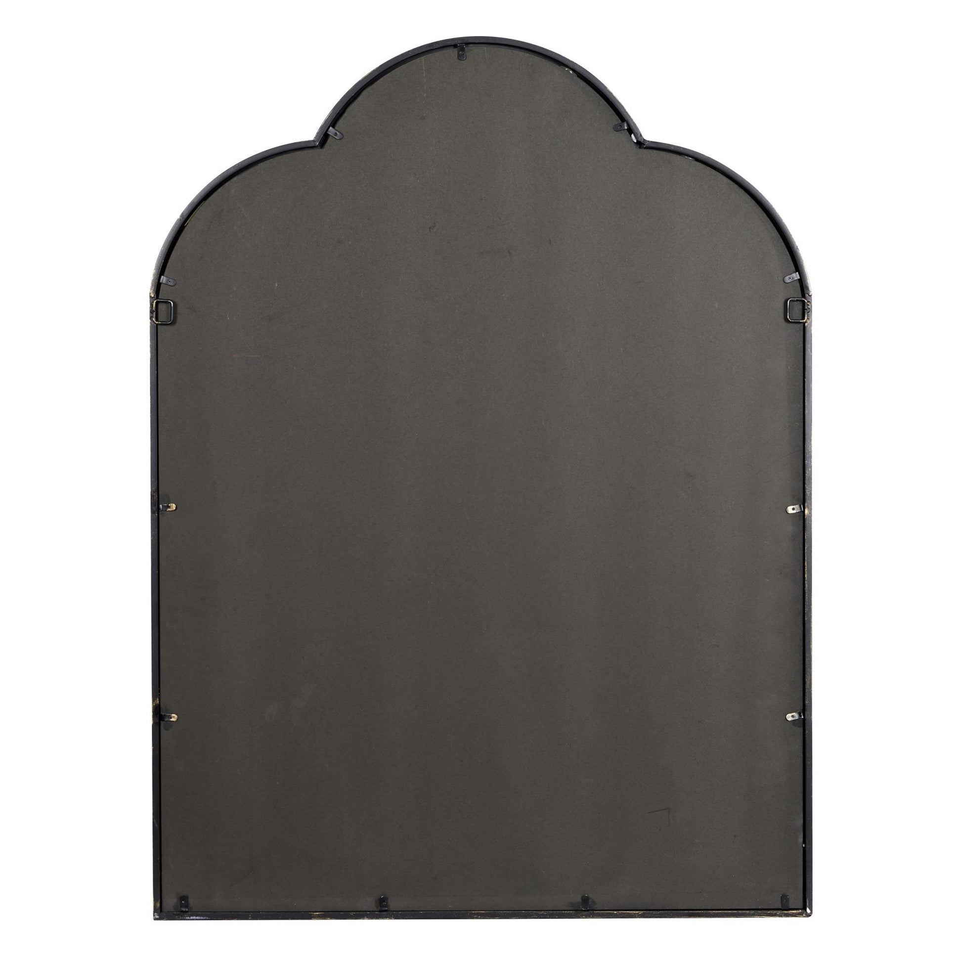 Black Metal Window Pane Inspired Room Wall Mirror with Arched Tops and Studs