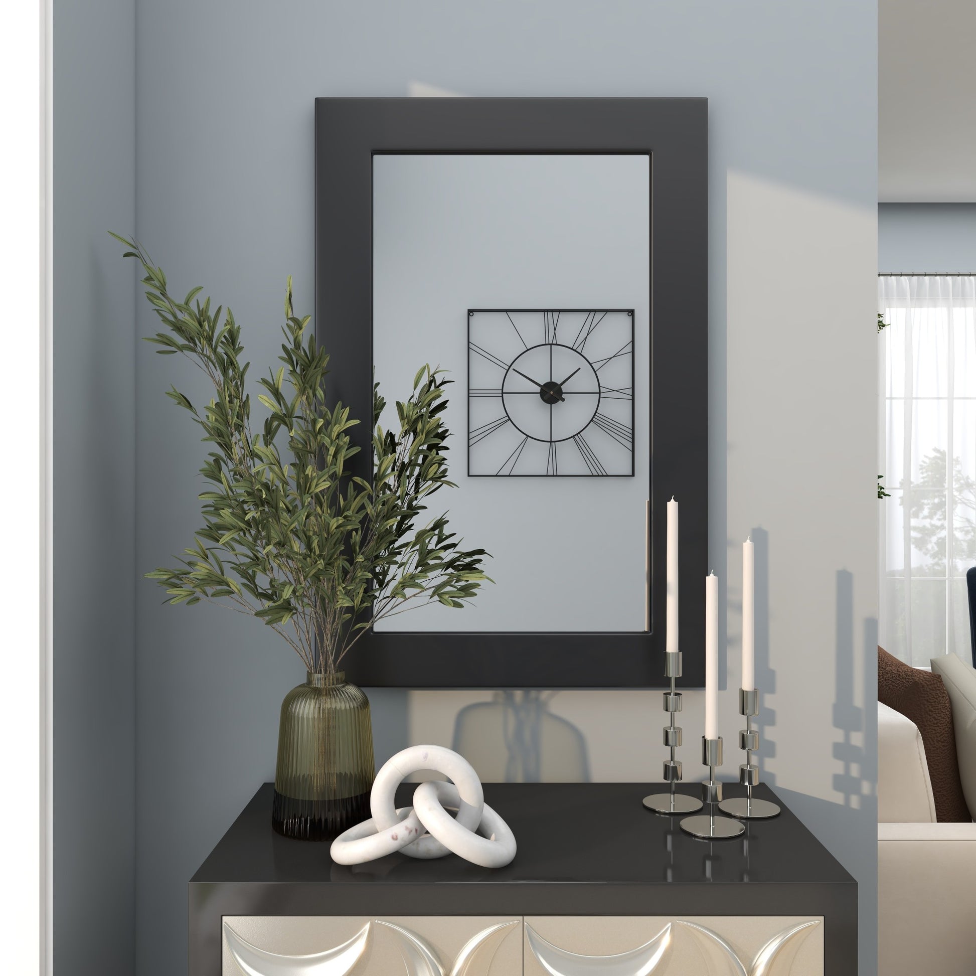 Wooden Rectangular Room Wall Mirror