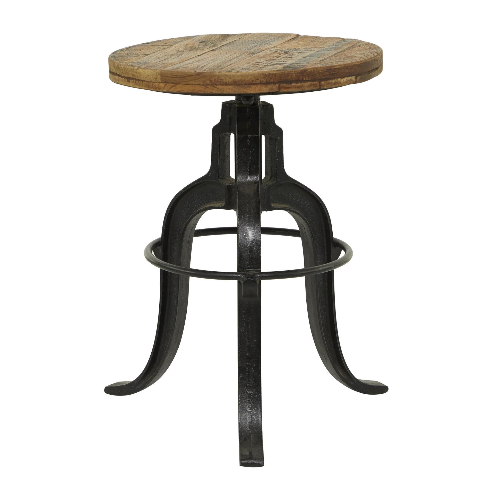 Black Metal Handmade Vintage Industrial Inspired Living Room Stool with Reclaimed Teak Wood Seat