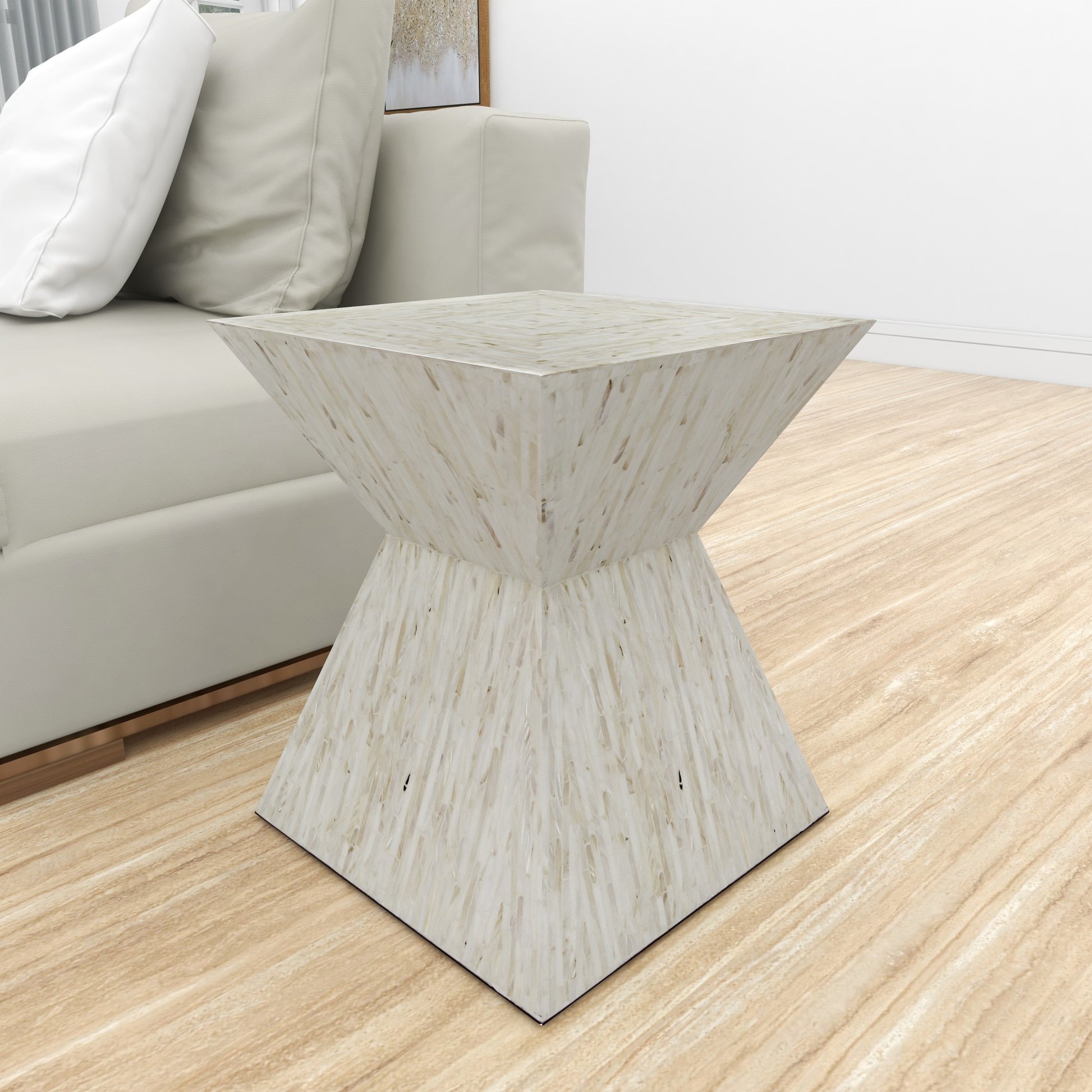 Mother of Pearl Shell Handmade Hourglass Shaped Side End Accent Table