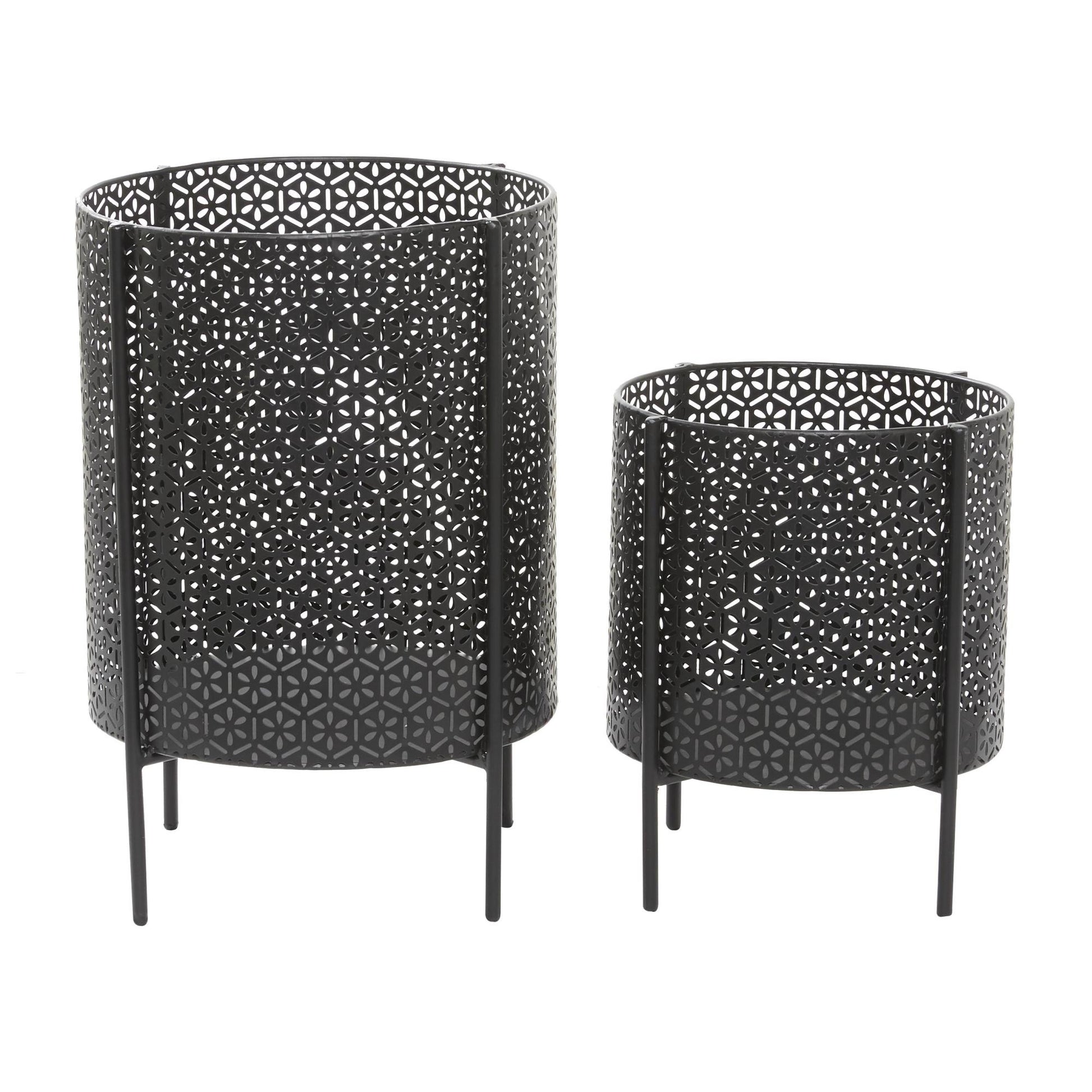 CosmoLiving by Cosmopolitan Set of 2 Floral Metal Cutout Indoor Outdoor Planter with Removable Stand