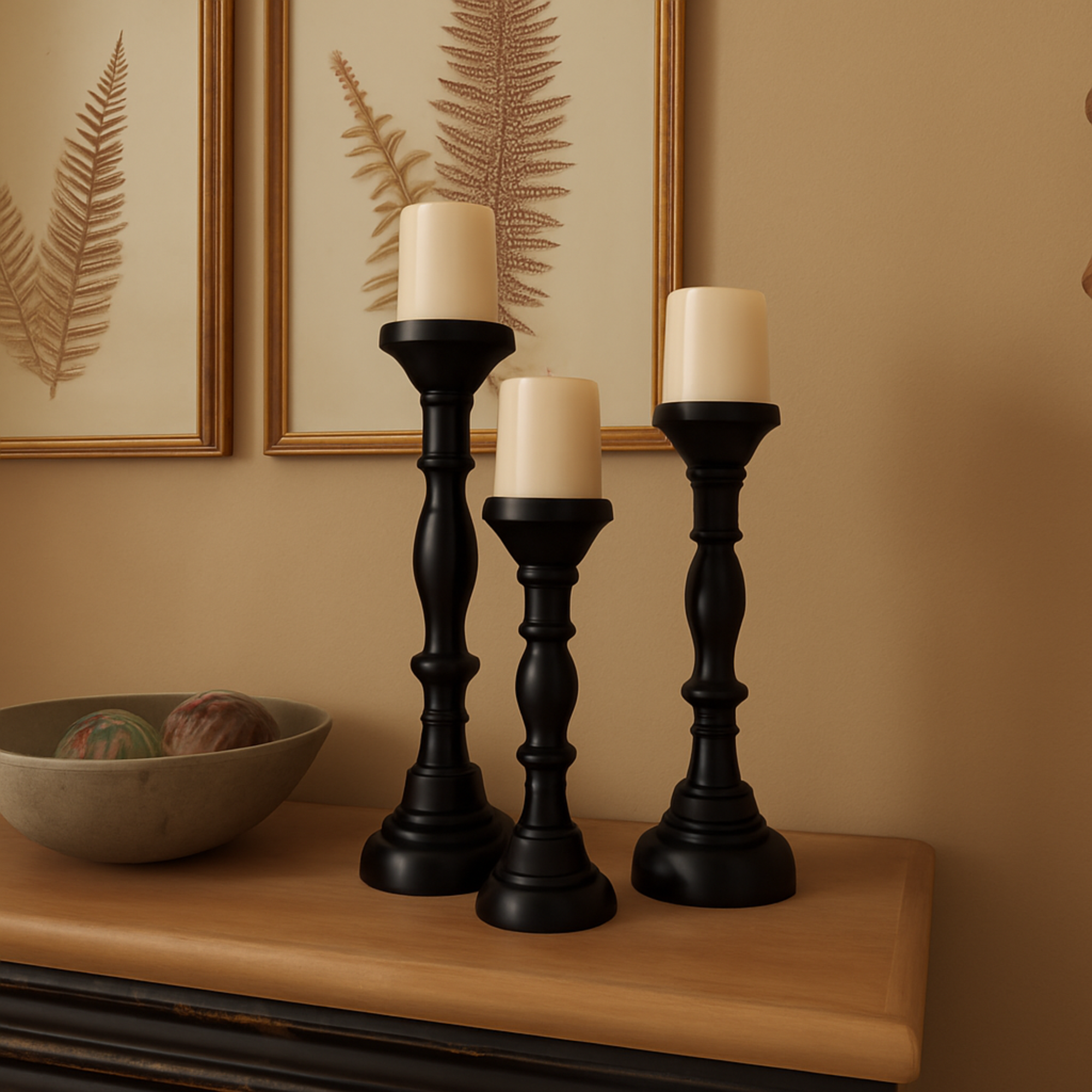 Set of 3 Black Mango Wood Decorative Candle Holder