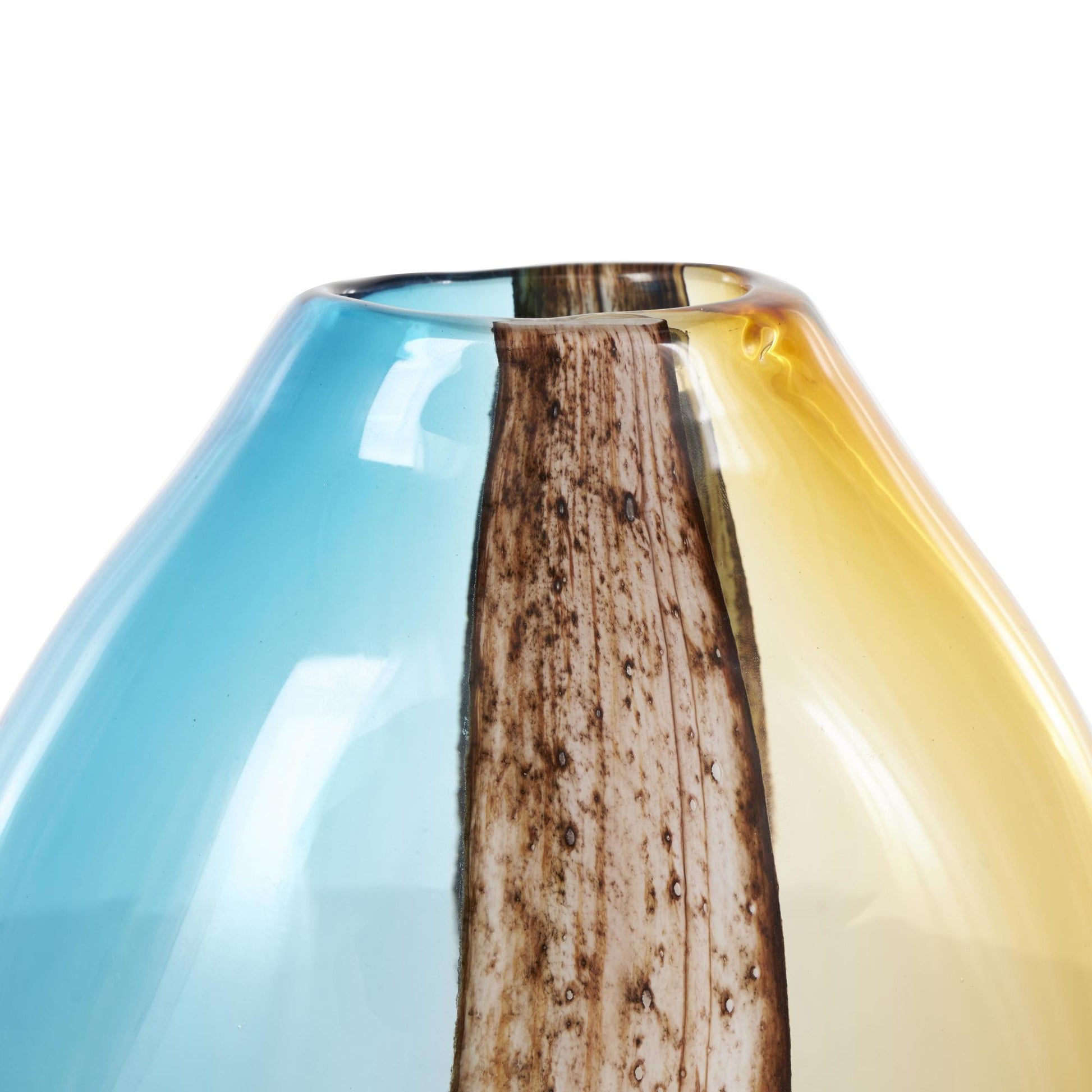 Multi Colored Glass Rounded Ombre Decorative Vase with Brown Textured Stripe Details