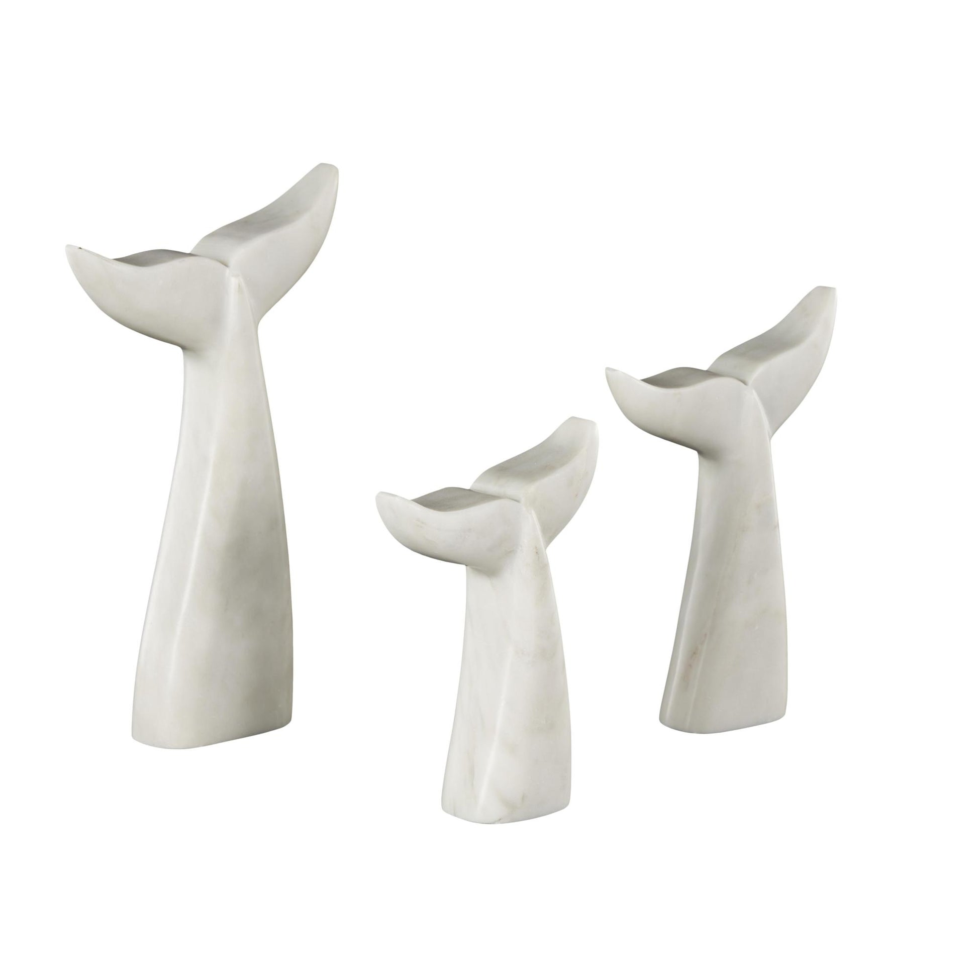 Set of 3 Whale Marble Tail Decorative Sculpture