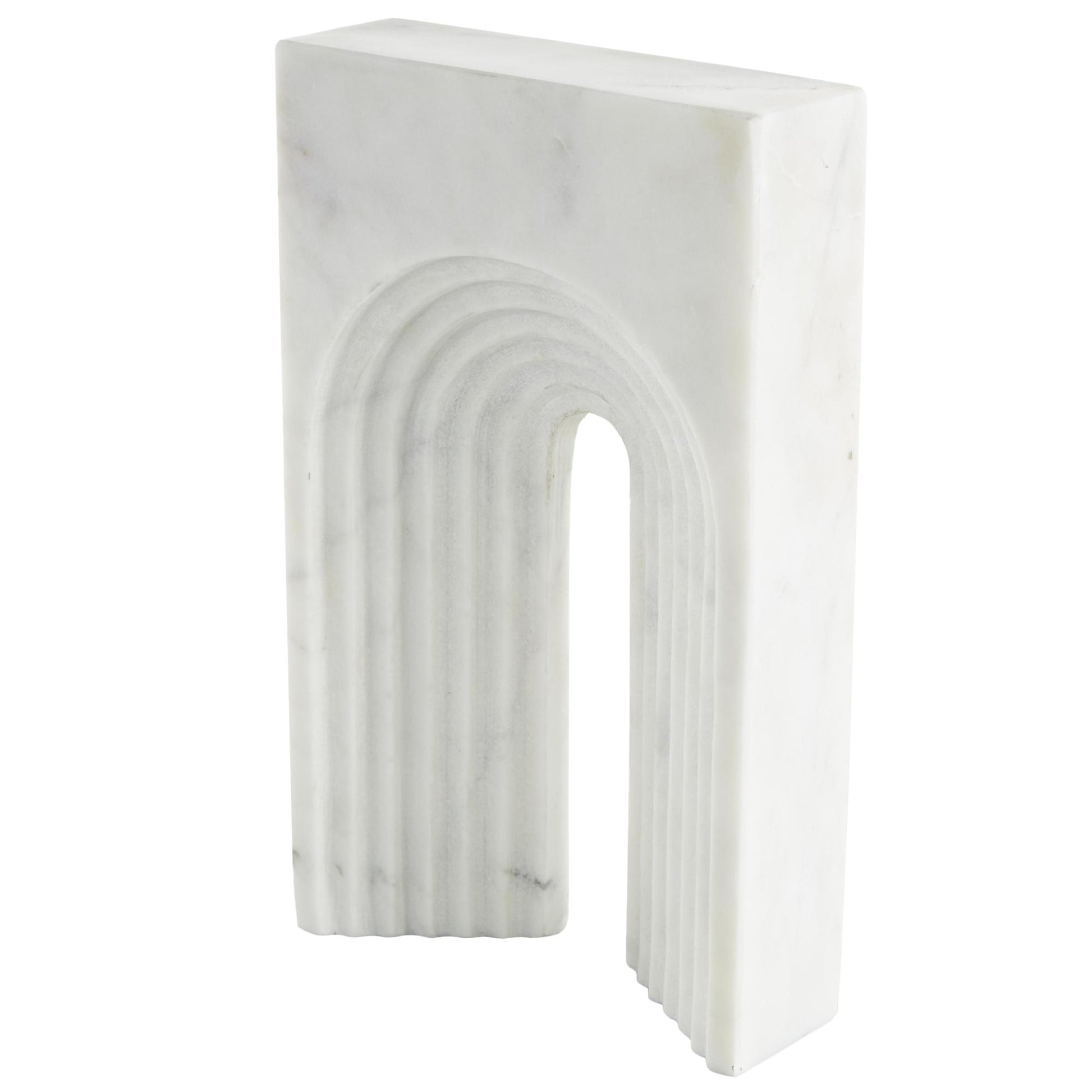 Geometric Marble Rectangular Decorative Sculpture with Arched Groove Interior 6" x 2" x 11"