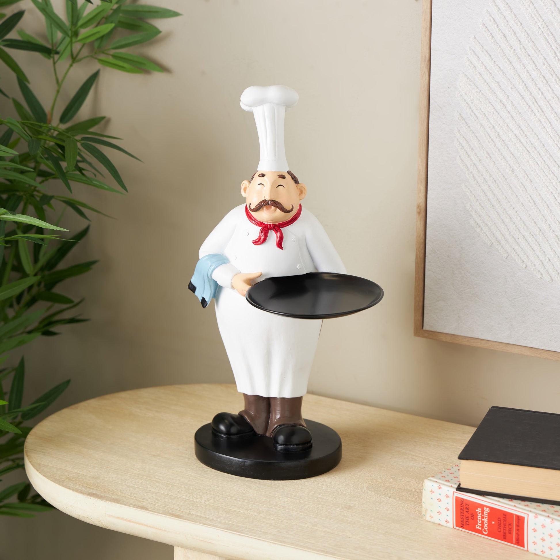 Chef White Polystone Kitchen Decorative Figurine Decorative Sculpture with Black Tray