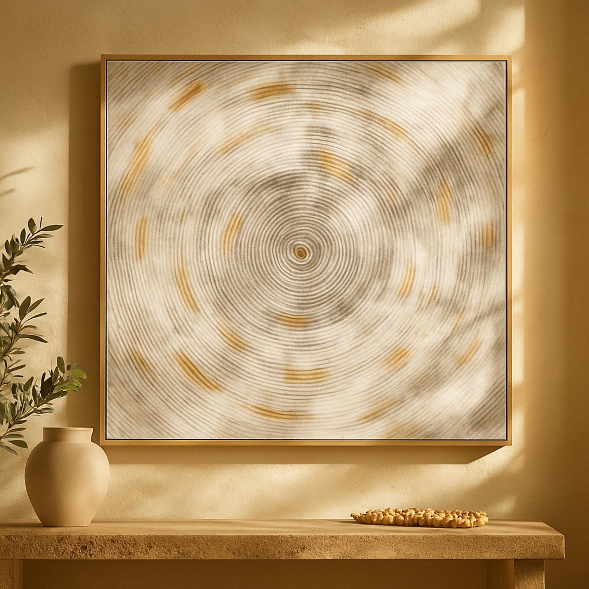 Starburst White Metal Spiral Living Room Framed Wall Art with Gold Frame