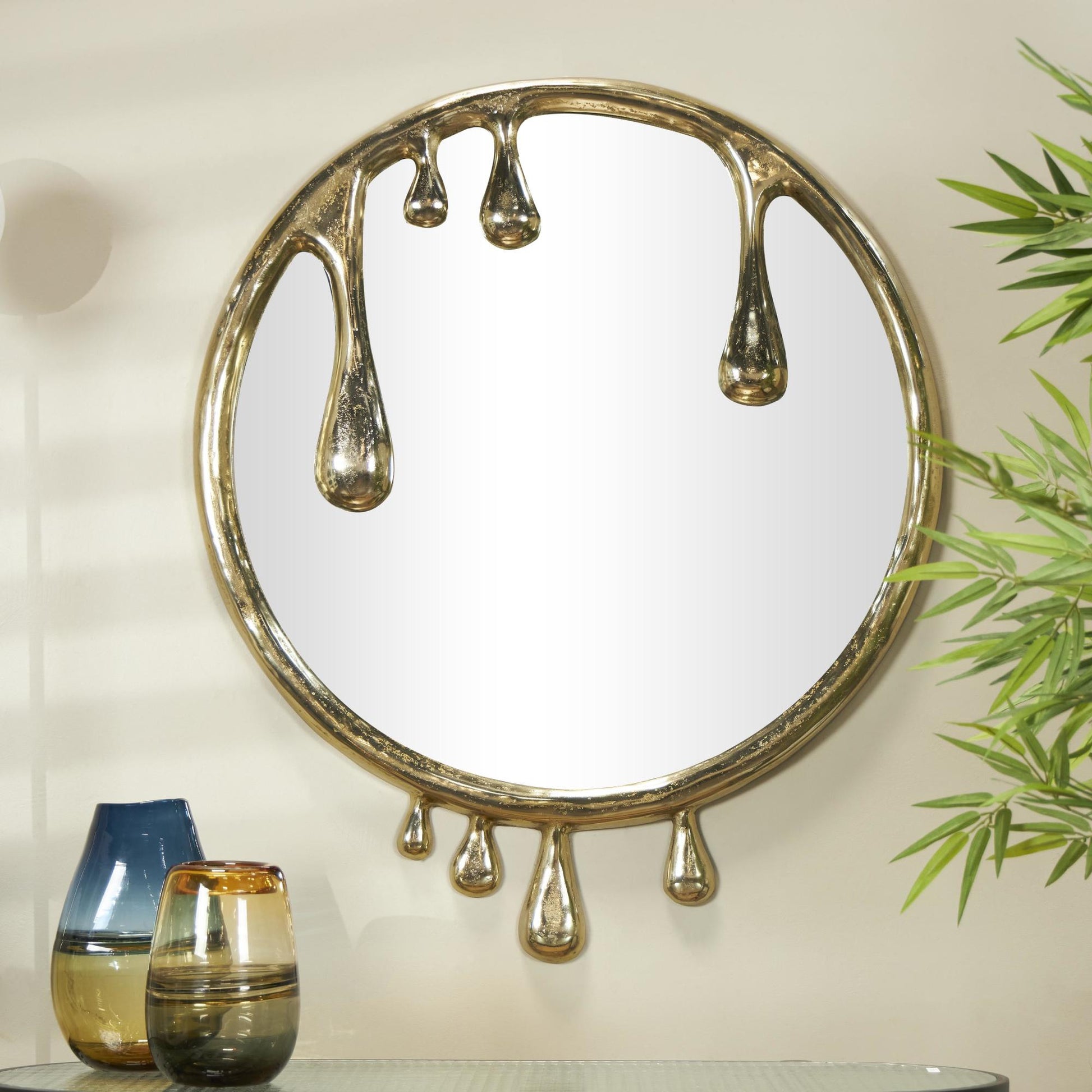 Abstract Aluminum Metal Drip Room Wall Mirror with Melting Designed Frame