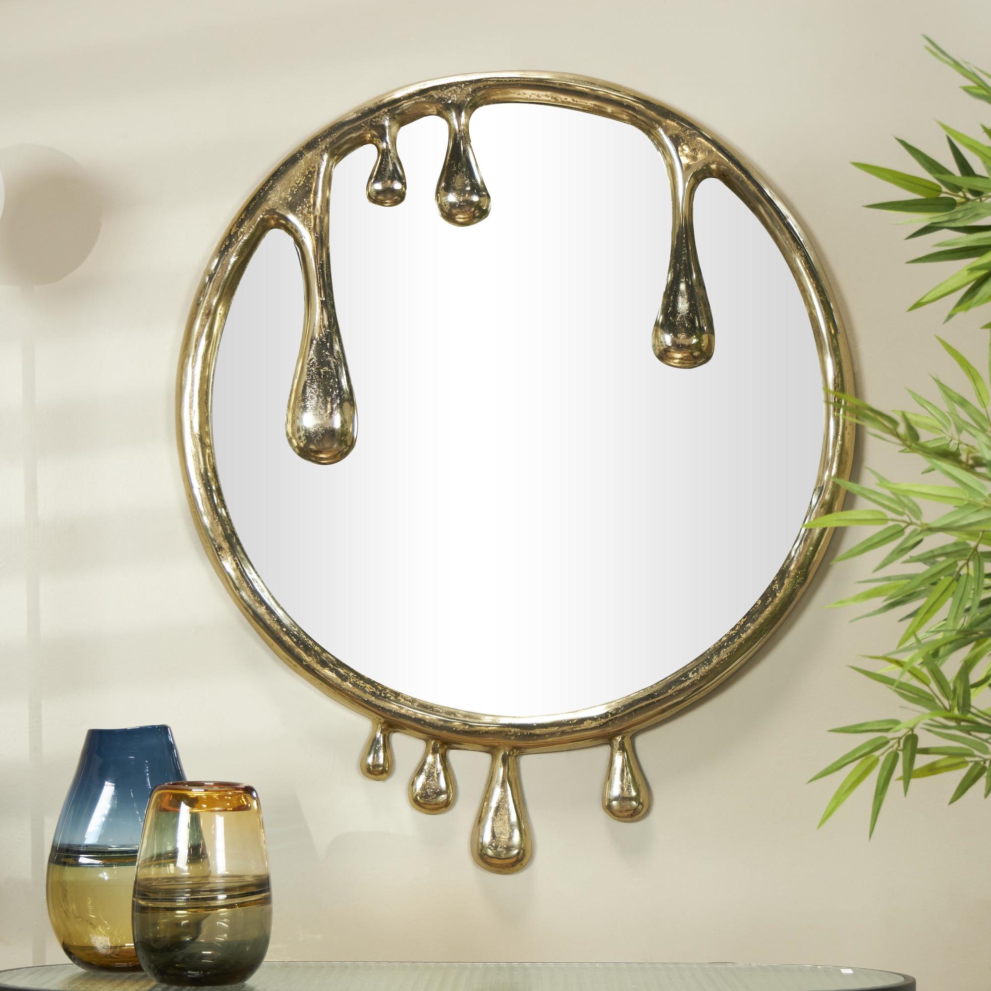 Abstract Aluminum Metal Drip Room Wall Mirror with Melting Designed Frame