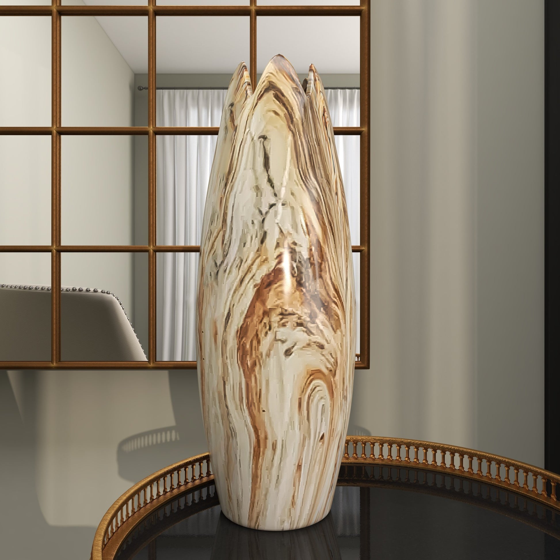 Ceramic Marbled Decorative Vase with Angled Edge Opening