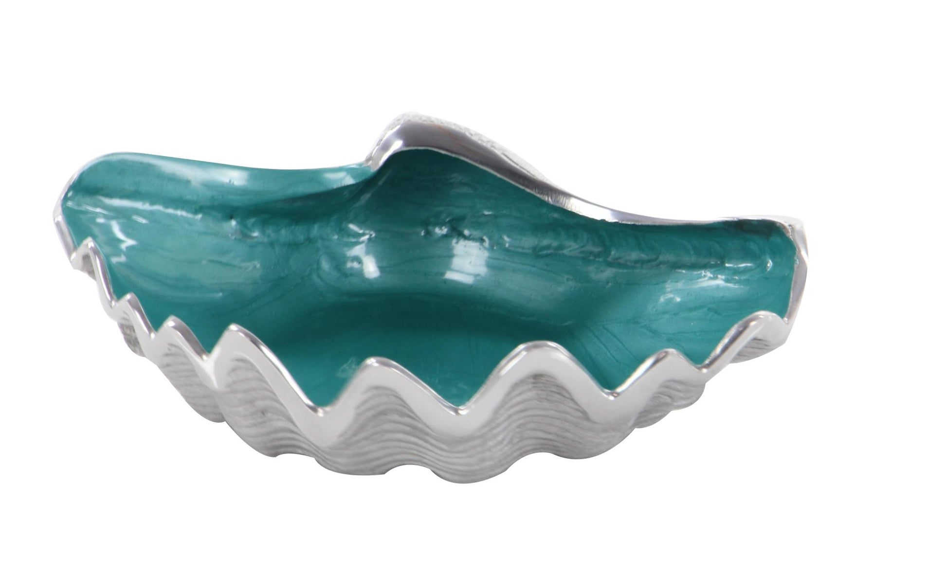 Shell Teal Aluminum Metal Shell Decorative Serving Bowl with Enamel Interior