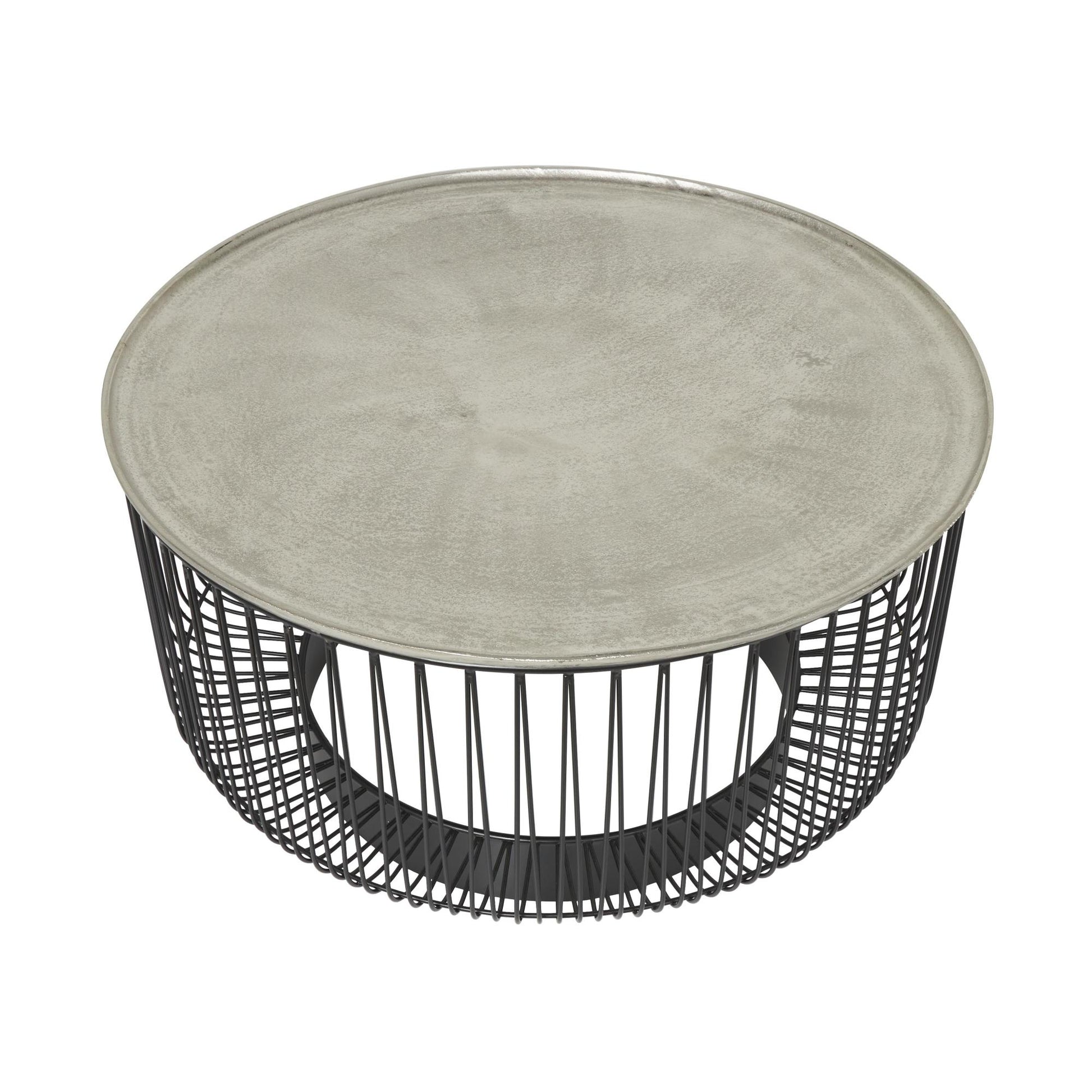 Geometric Black Aluminum Metal Open Frame Wire Coffee Table with Silver Aluminum Top