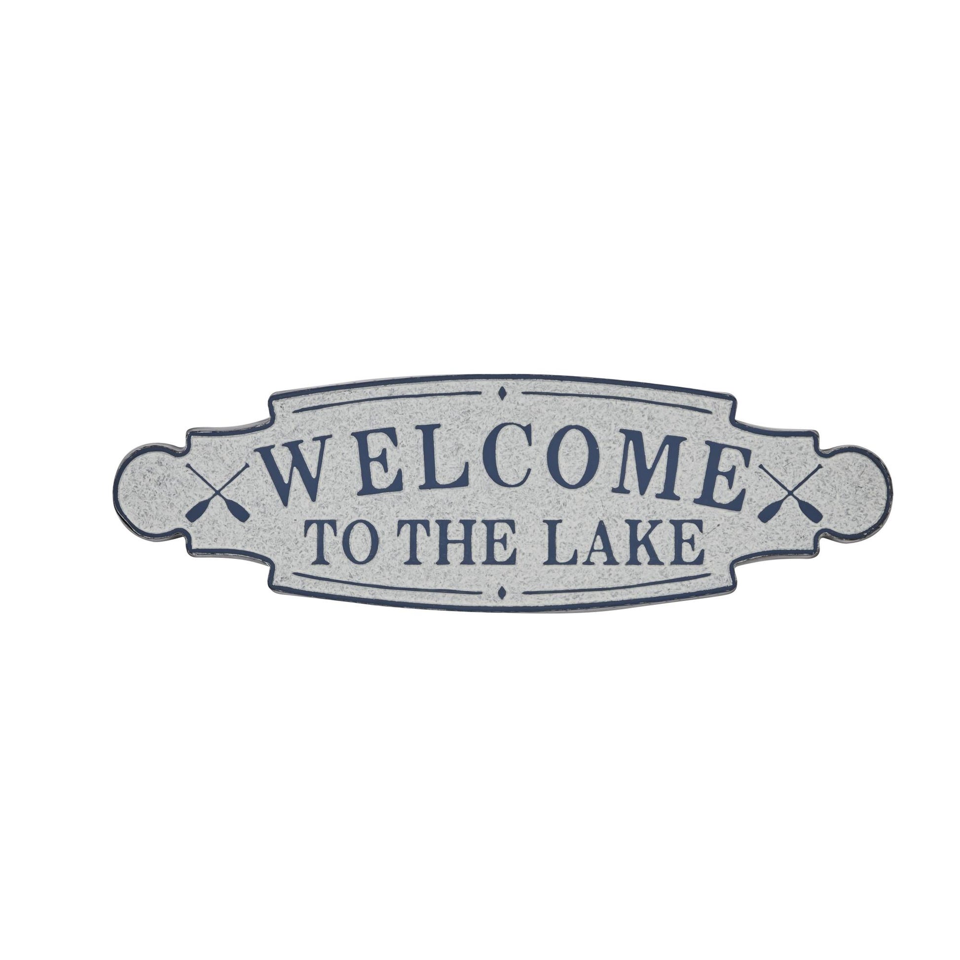 Sign Blue Metal Welcome To the Lake Home Wall Decor