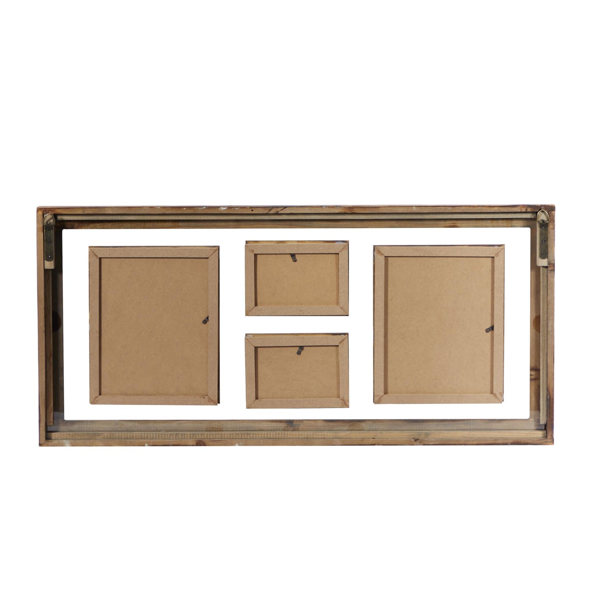 Brown Wood 4 Slot Ornate Wall Photo Frame with Wood Frame