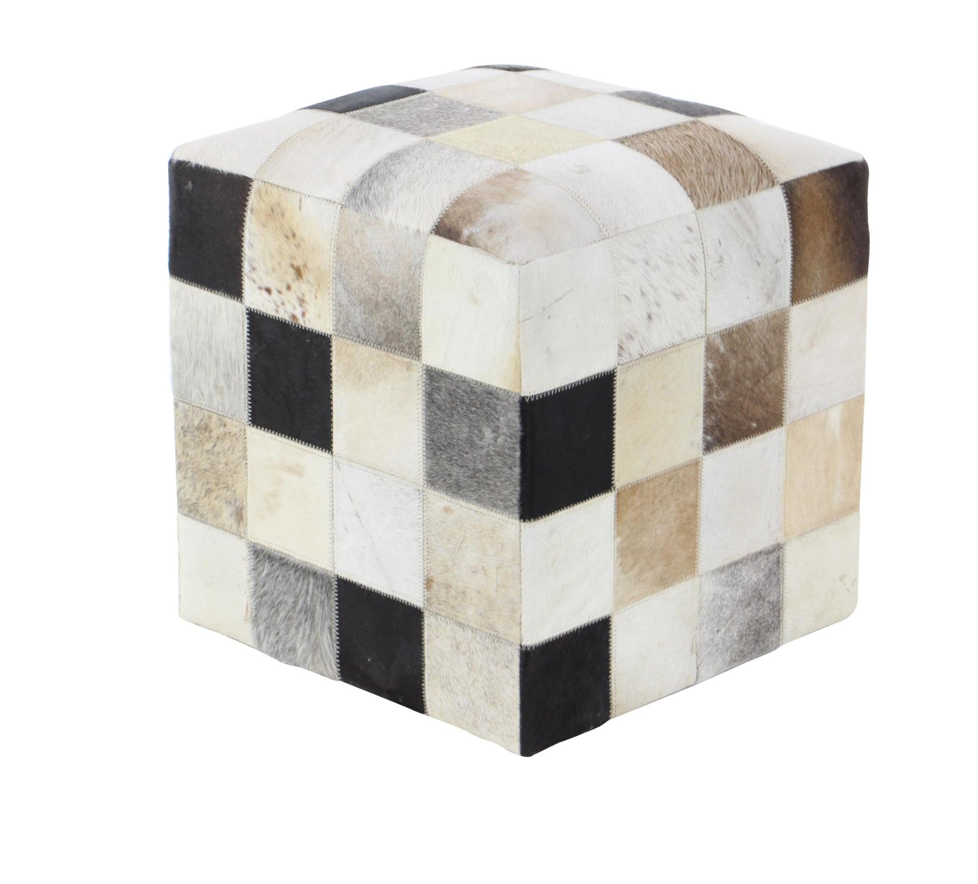 Leather Handmade Cowhide Living Room Stool with Patchwork Pattern