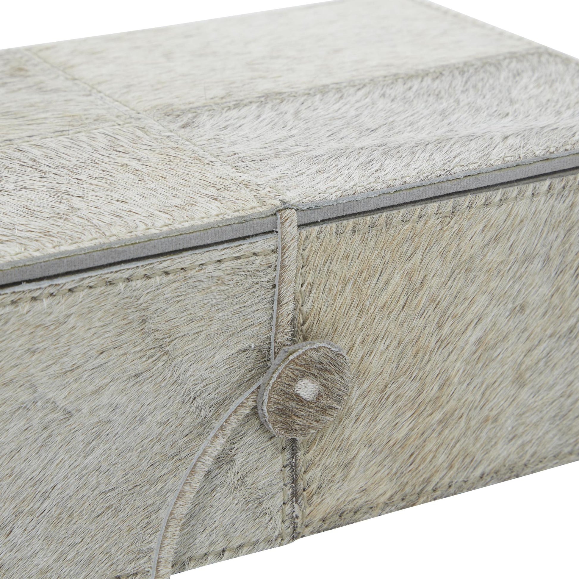 Set of 2 Leather Handmade Cowhide Storage Decorative Box with Leather Loop Closure and Stitching Detail