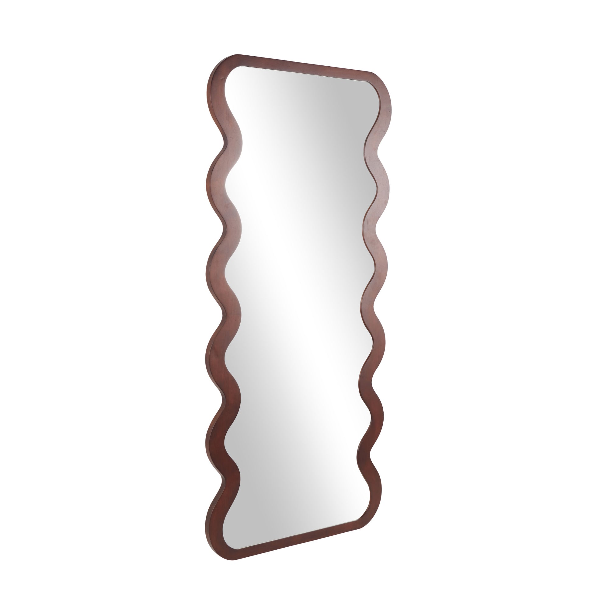Dark Brown Wood Wavy Room Wall Mirror