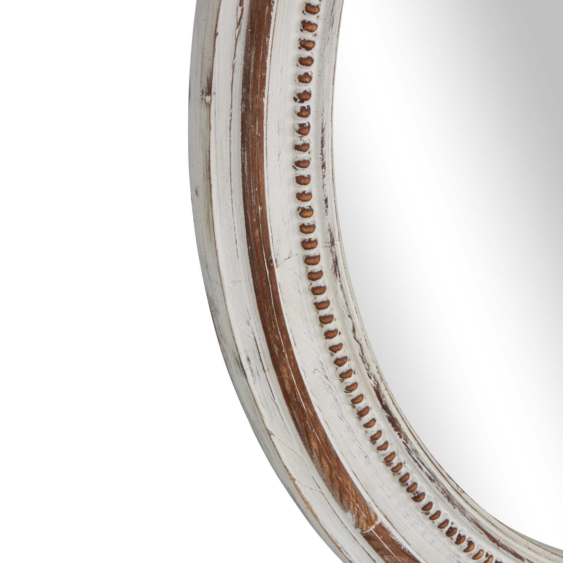 White Wood Room Wall Mirror with Bead Detailing