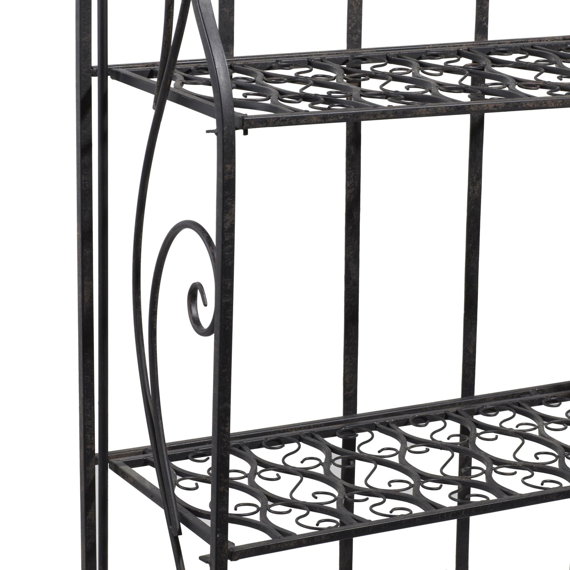 Scroll Black Metal Indoor Outdoor Tall Folding 4 Shelf Decorative Bakers Rack