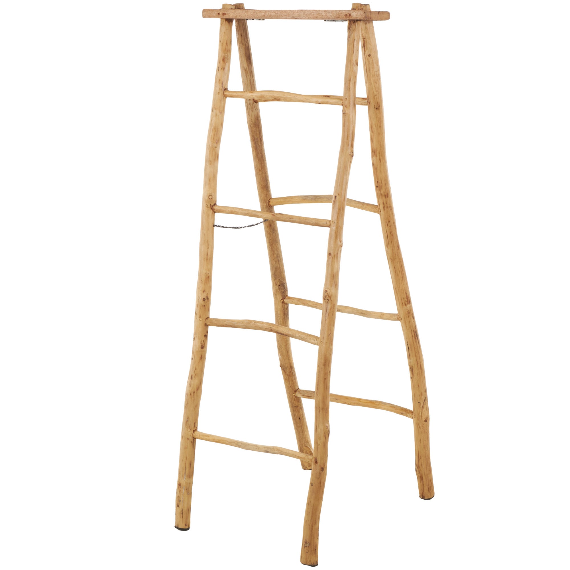 Brown Teak Wood Handmade 4 Rung Decorative Ladder