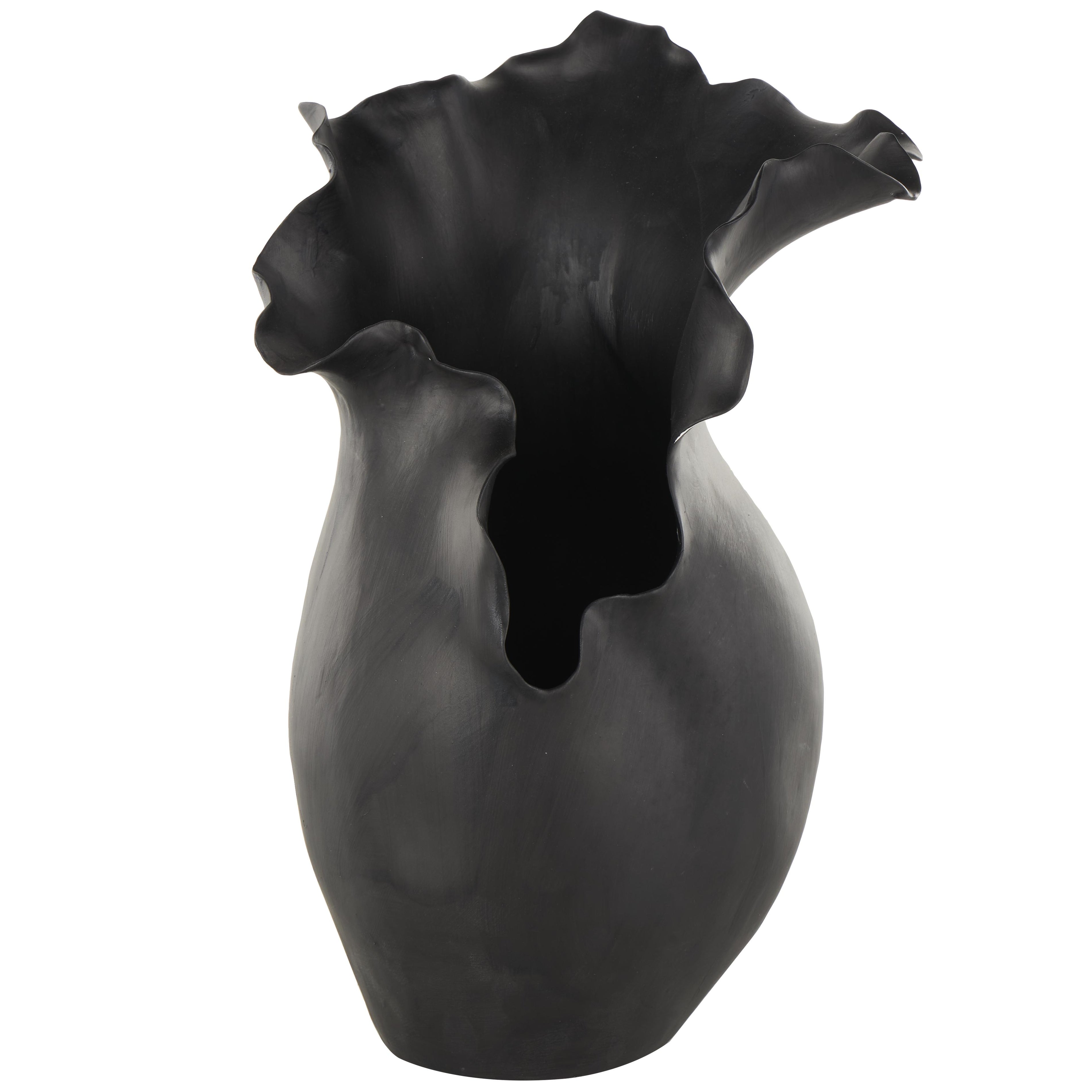 Abstract Ceramic Floral Inspired Decorative Vase with Wavy Folded Rim