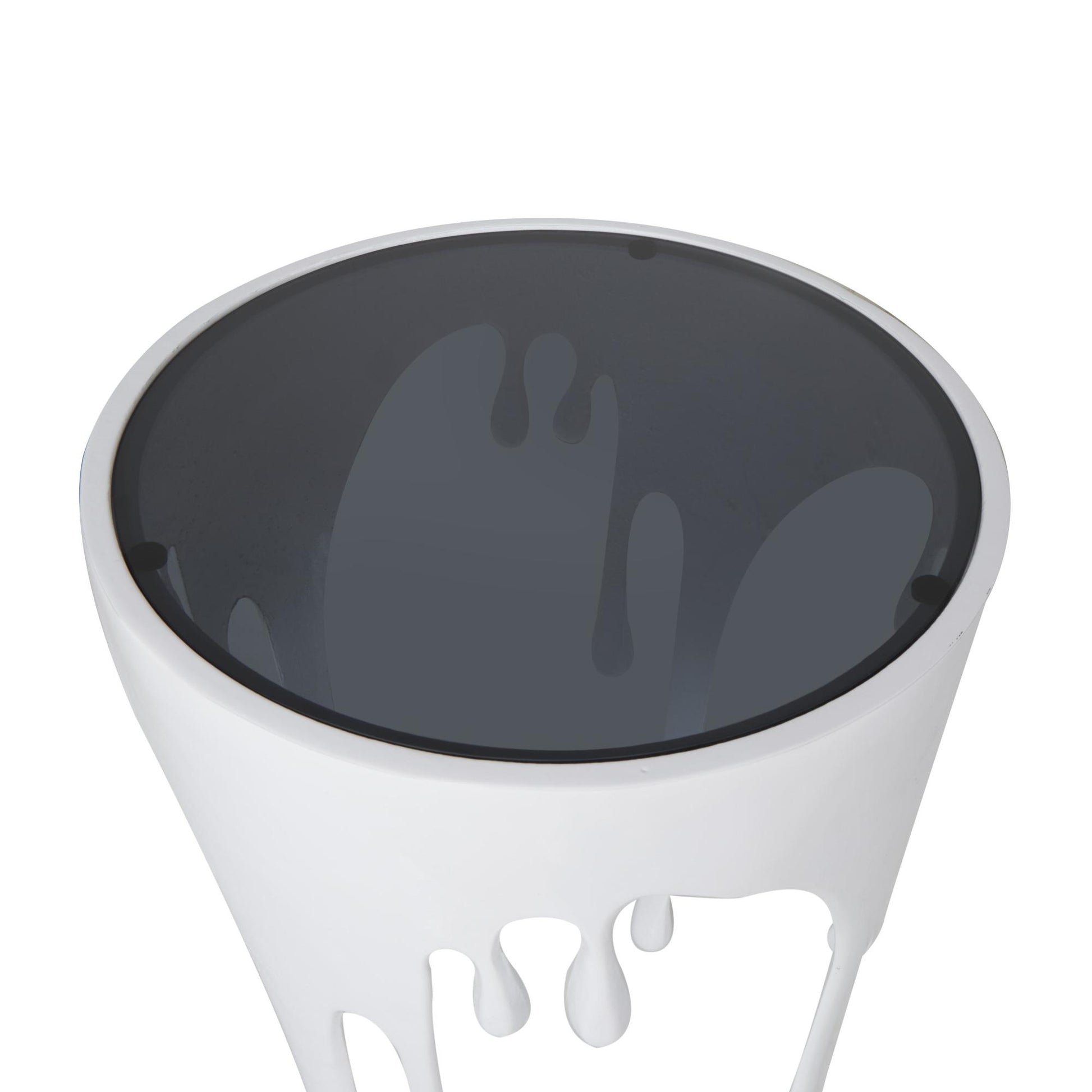 Abstract Aluminum Metal Drip Side End Accent Table with Melting Design and Shaded Glass Top