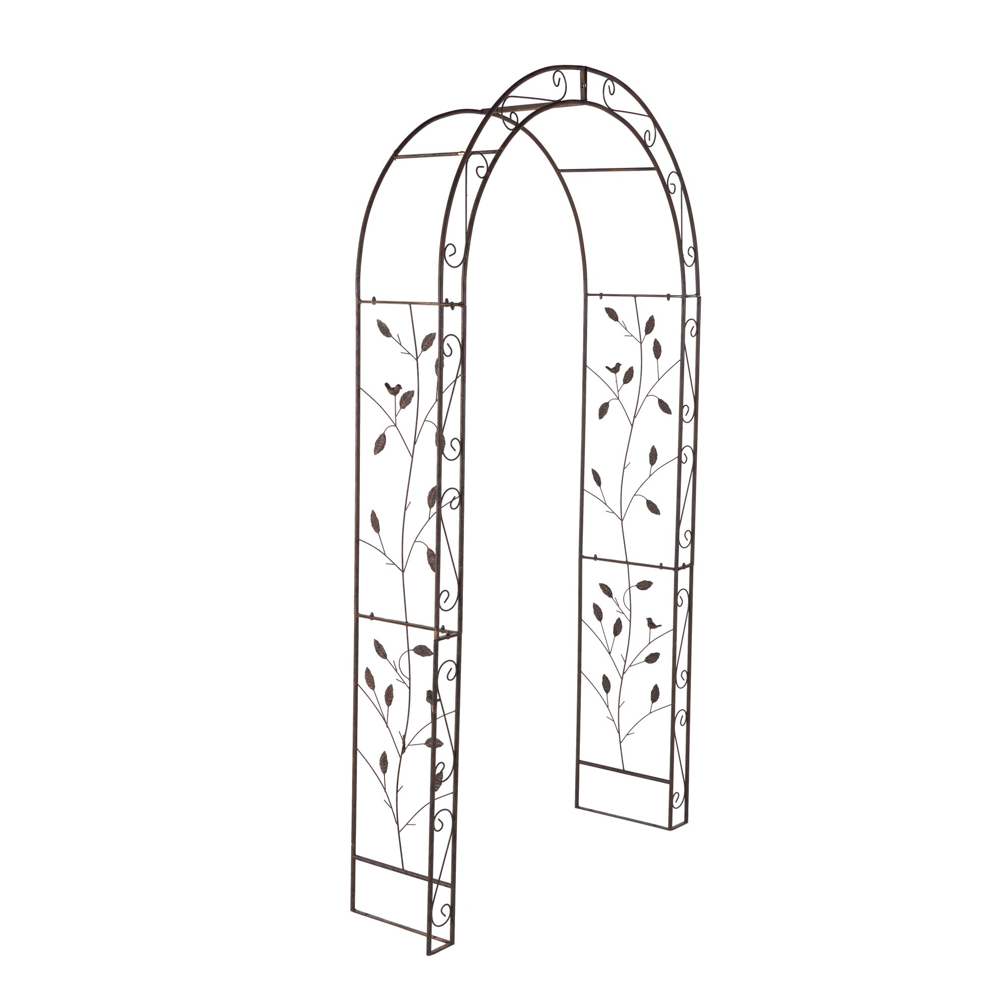 Scroll Bronze Metal Indoor Outdoor Arched Indoor Outdoor Garden Arbor with Leaf and Bird Panels