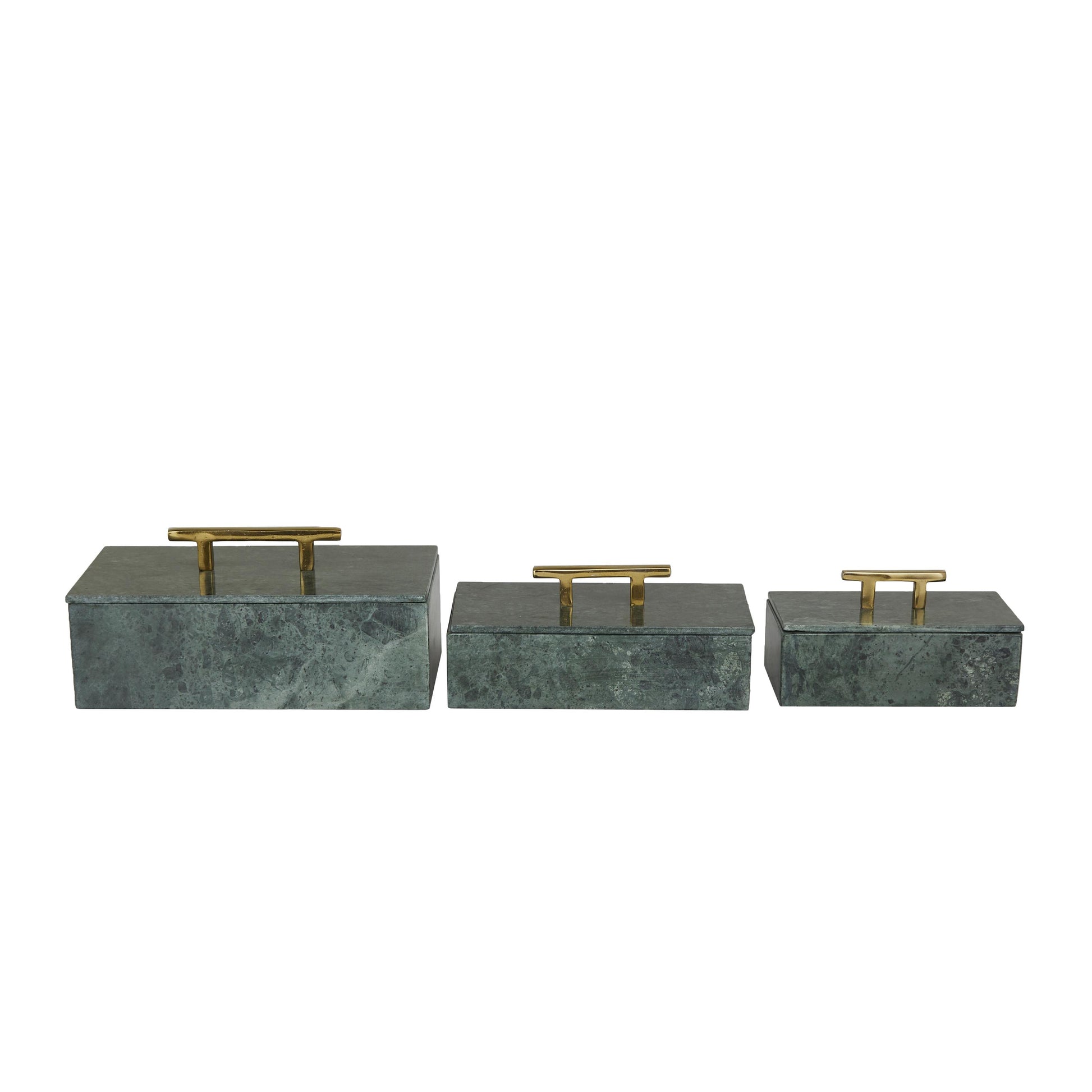 Set of 3 Marble Decorative Box with Aluminum Bar Handles Set of 3 12", 10", 8"W